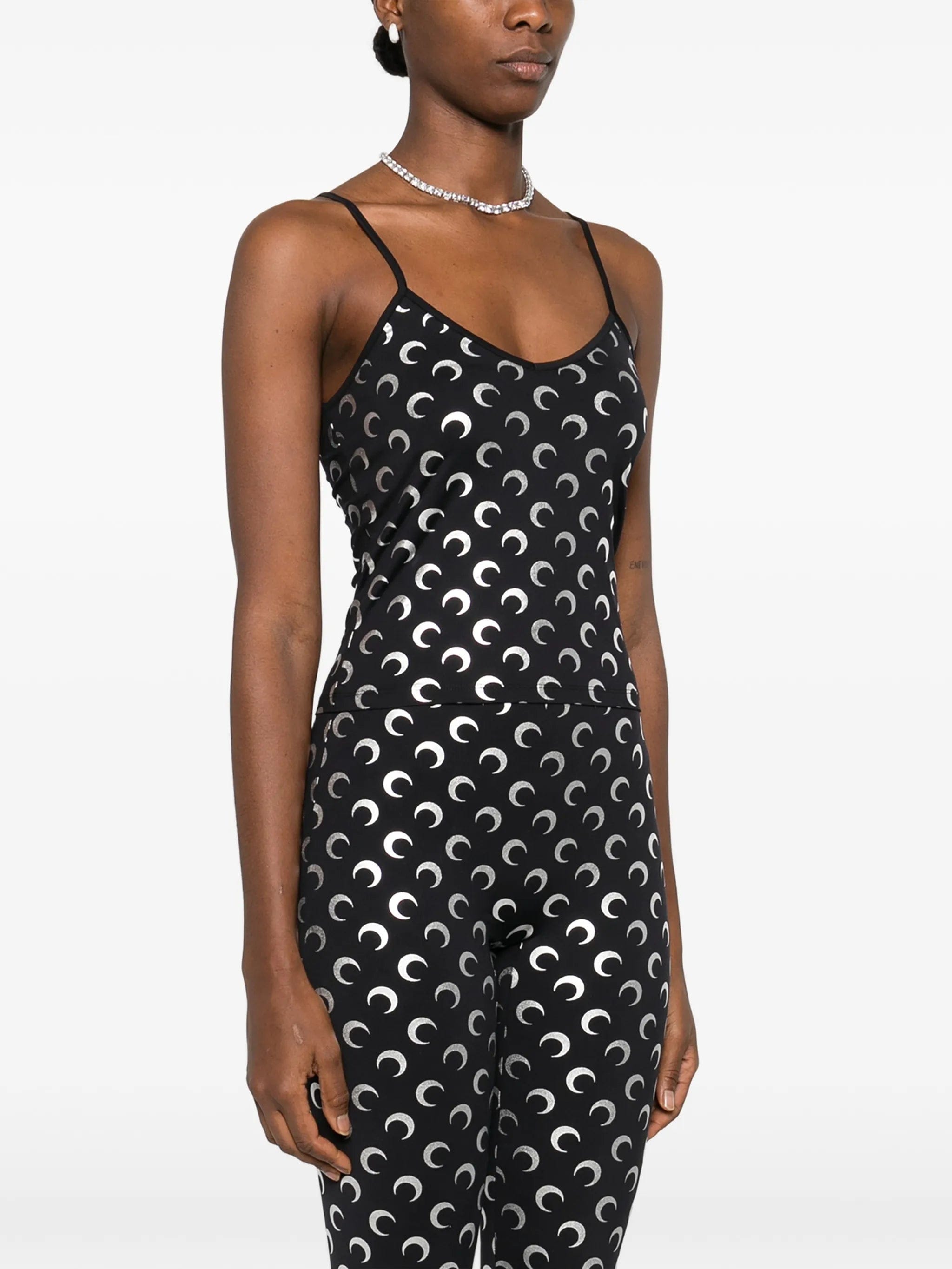 Marine Serre moon foil printed jersey straps top