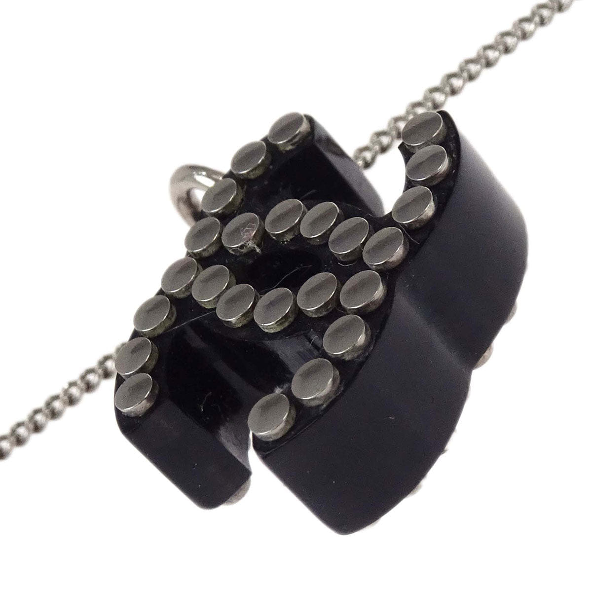 Chanel CC Chain Pendant Necklace Acrylic Silver Black 05P