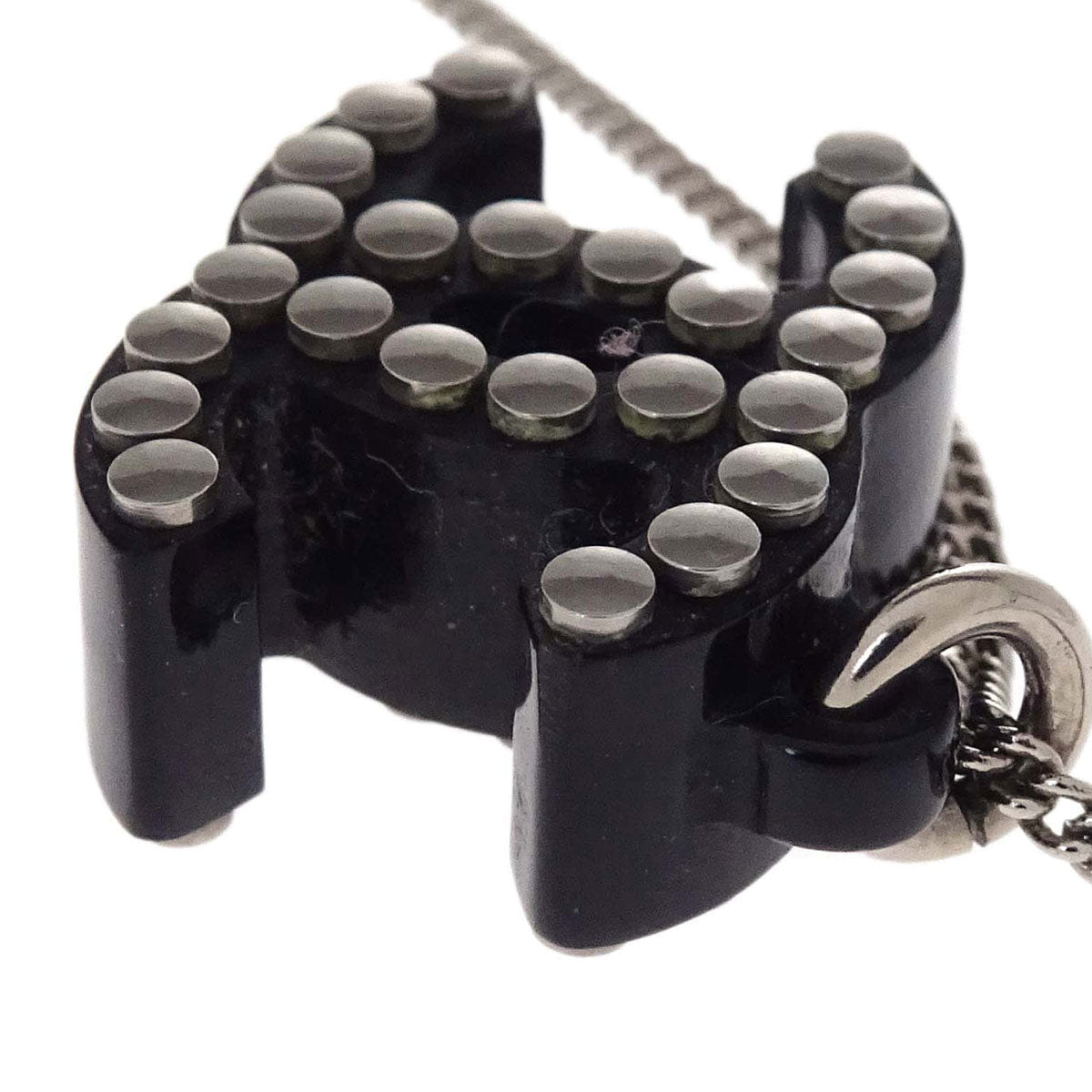 Chanel CC Chain Pendant Necklace Acrylic Silver Black 05P