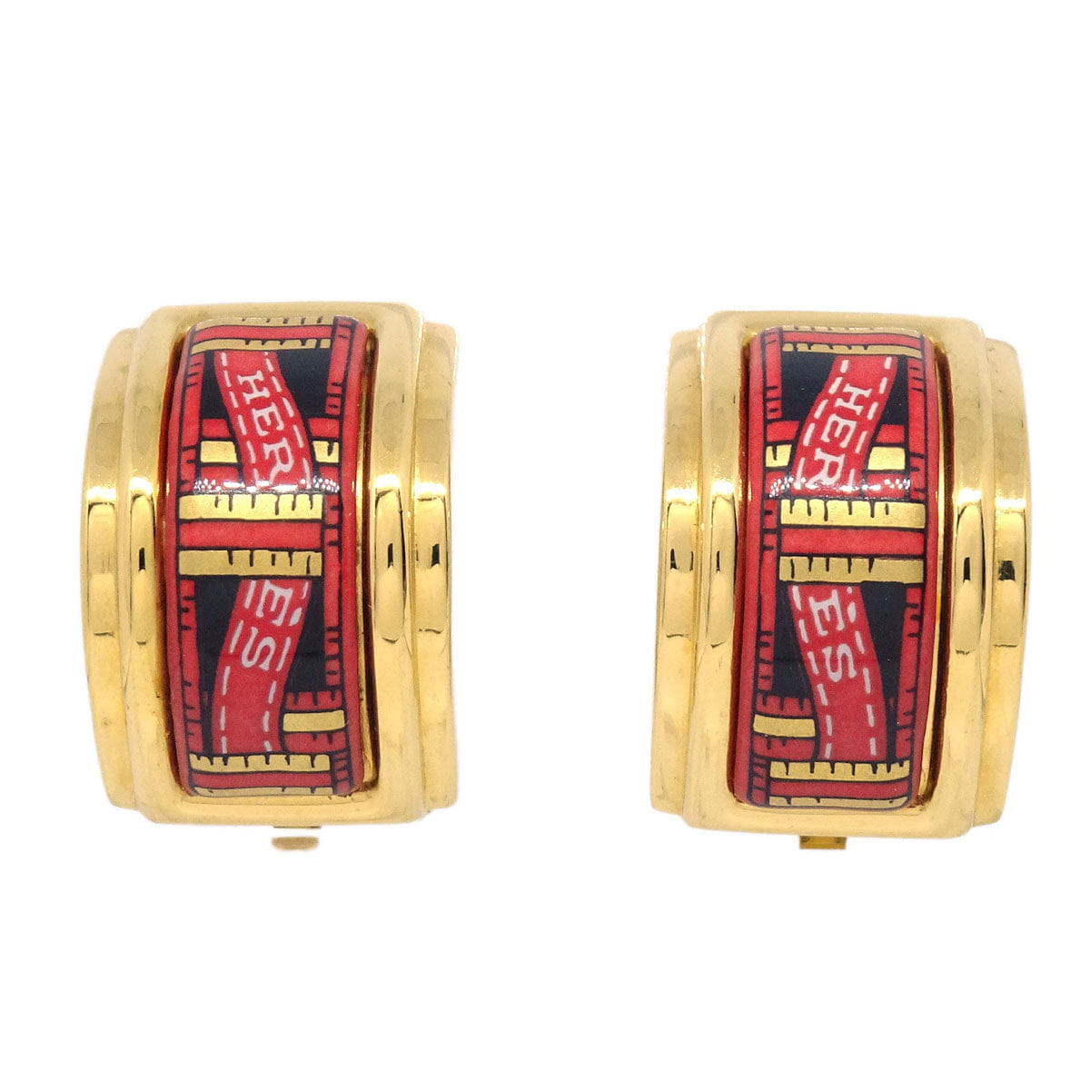 Hermes Gold Enamel Cloisonne Ware Clip-On Earrings