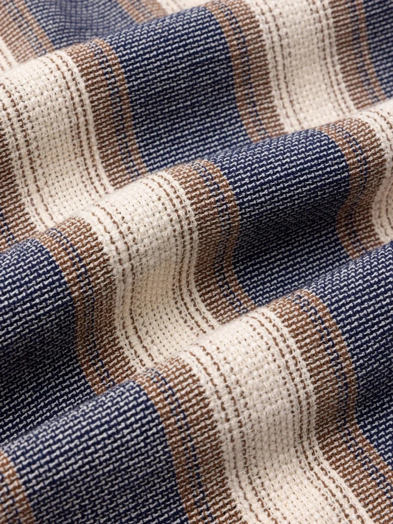 Kestin Crammond Shirt In Navy / Brown Stripe Open Weave