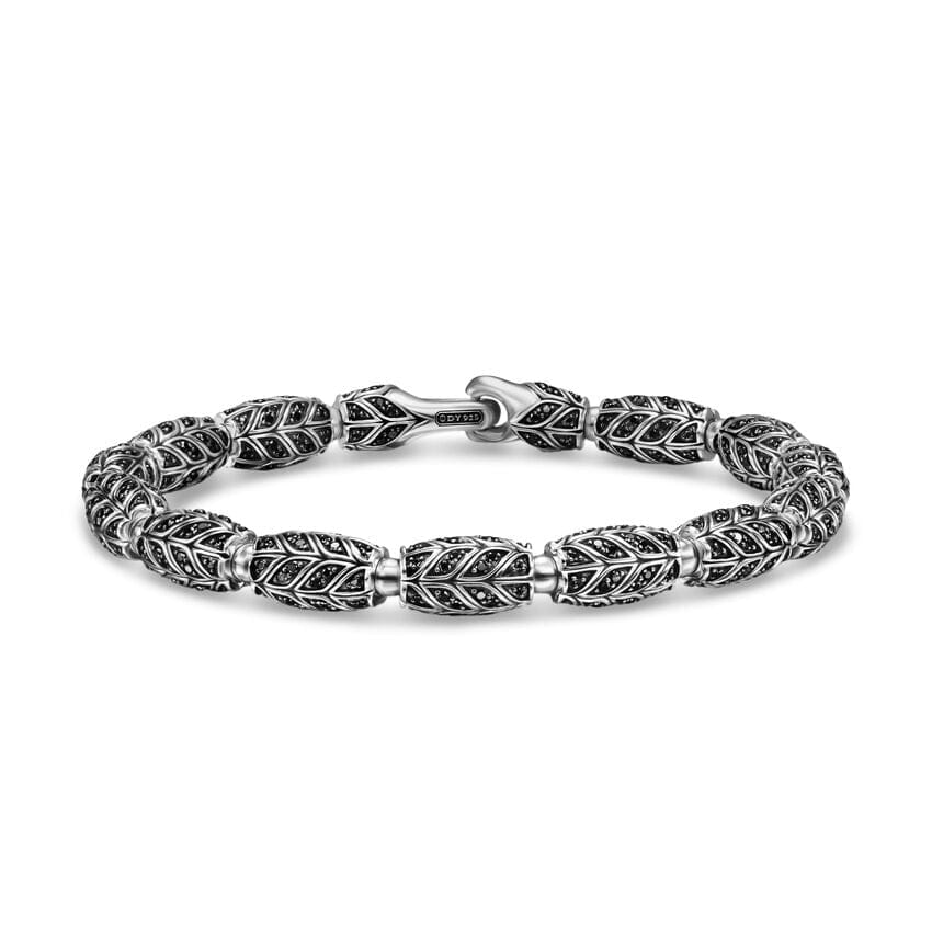 David Yurman Chevron Bead Bracelet in Sterling Silver with Black Diamonds, 7.5mm, Size Medium