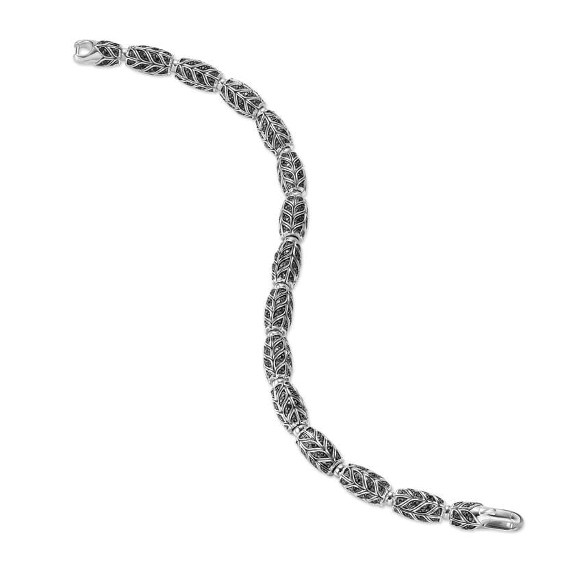 David Yurman Chevron Bead Bracelet in Sterling Silver with Black Diamonds, 7.5mm, Size Medium