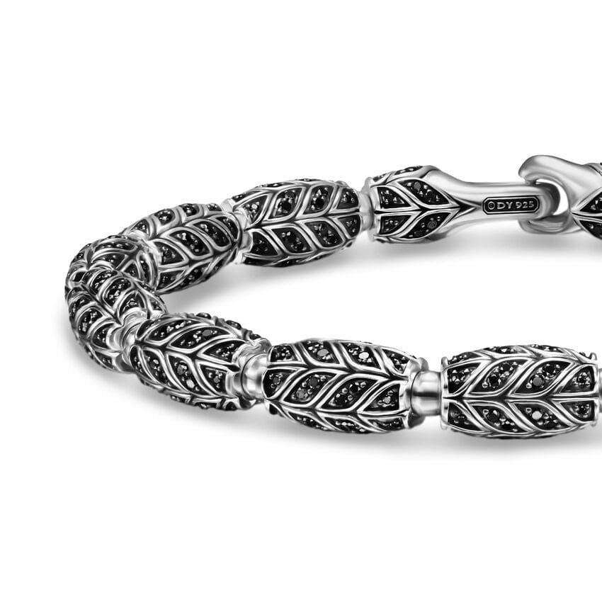 David Yurman Chevron Bead Bracelet in Sterling Silver with Black Diamonds, 7.5mm, Size Medium