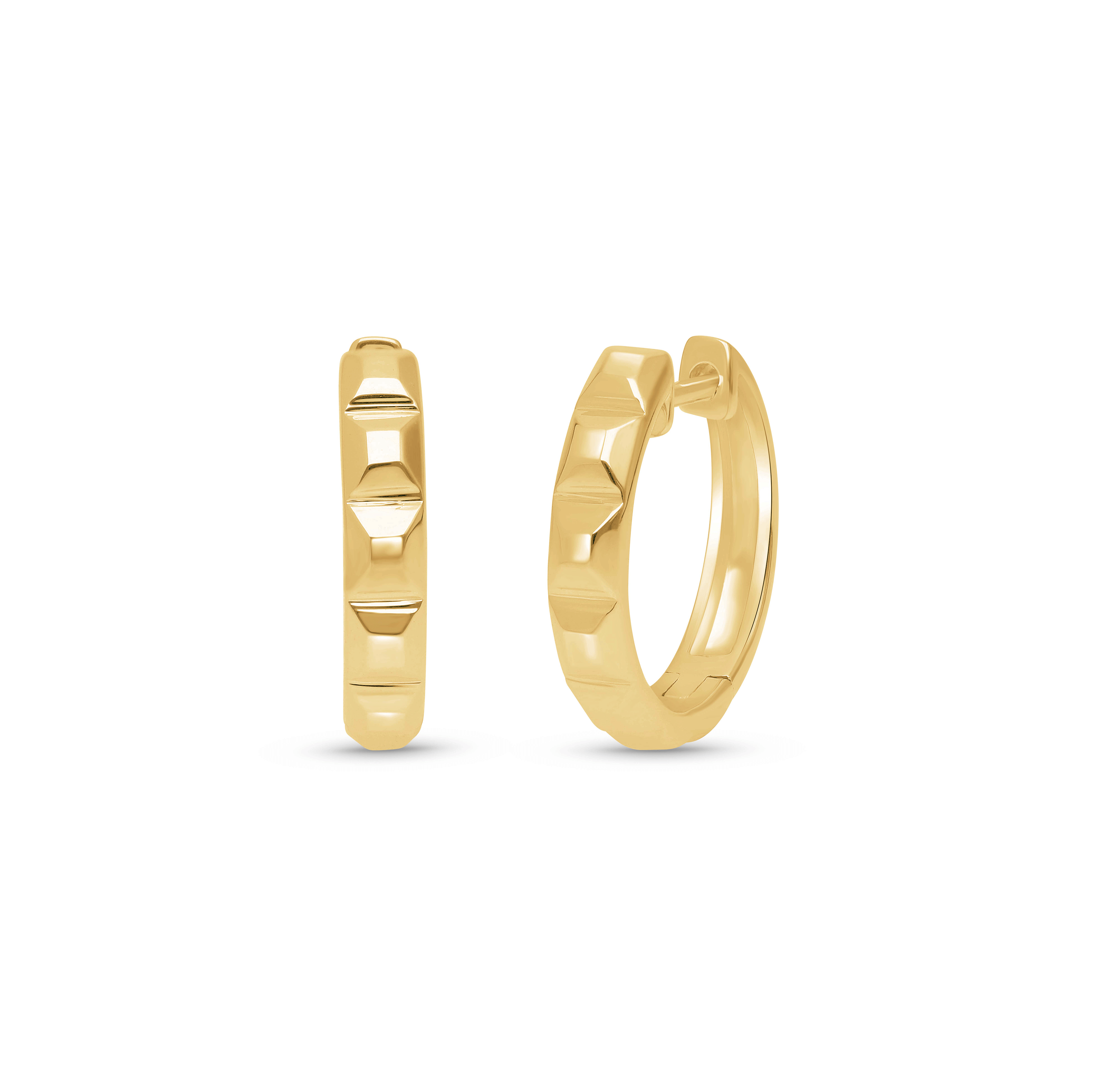 Sabel Collection Yellow Gold Ribbed Huggie Hoop Earrings