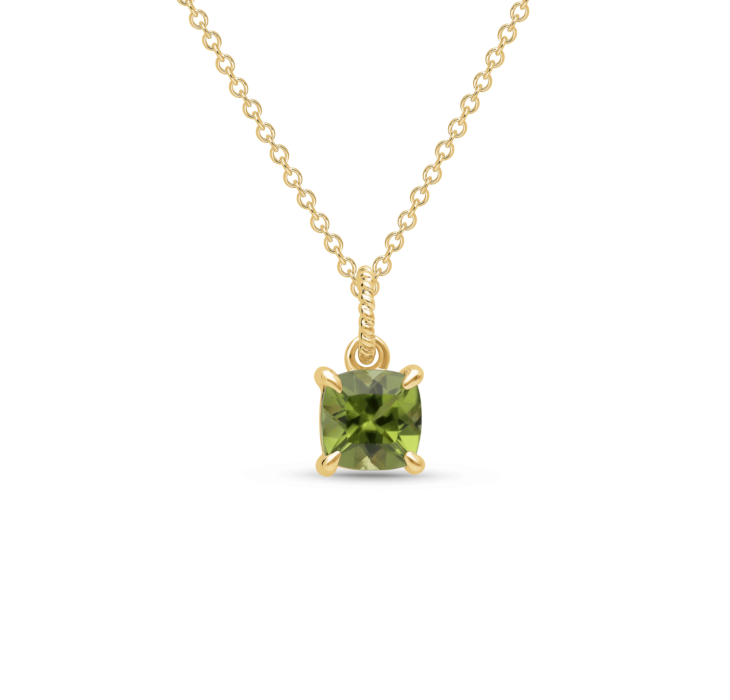 Sabel Collection Yellow Gold Cushion Peridot Necklace