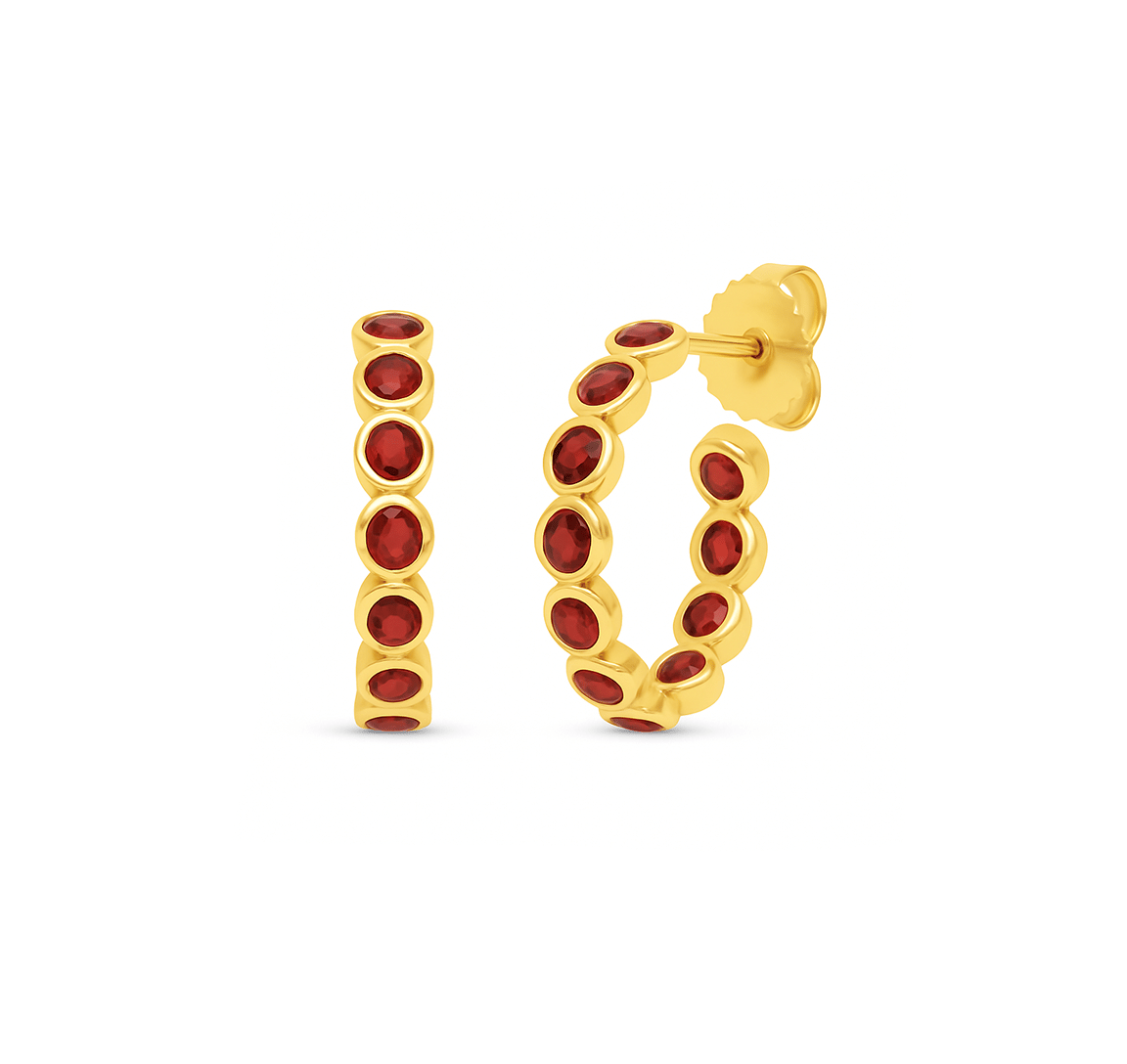 Sabel Collection Yellow Gold Garnet Inside Out Hoop Earrings