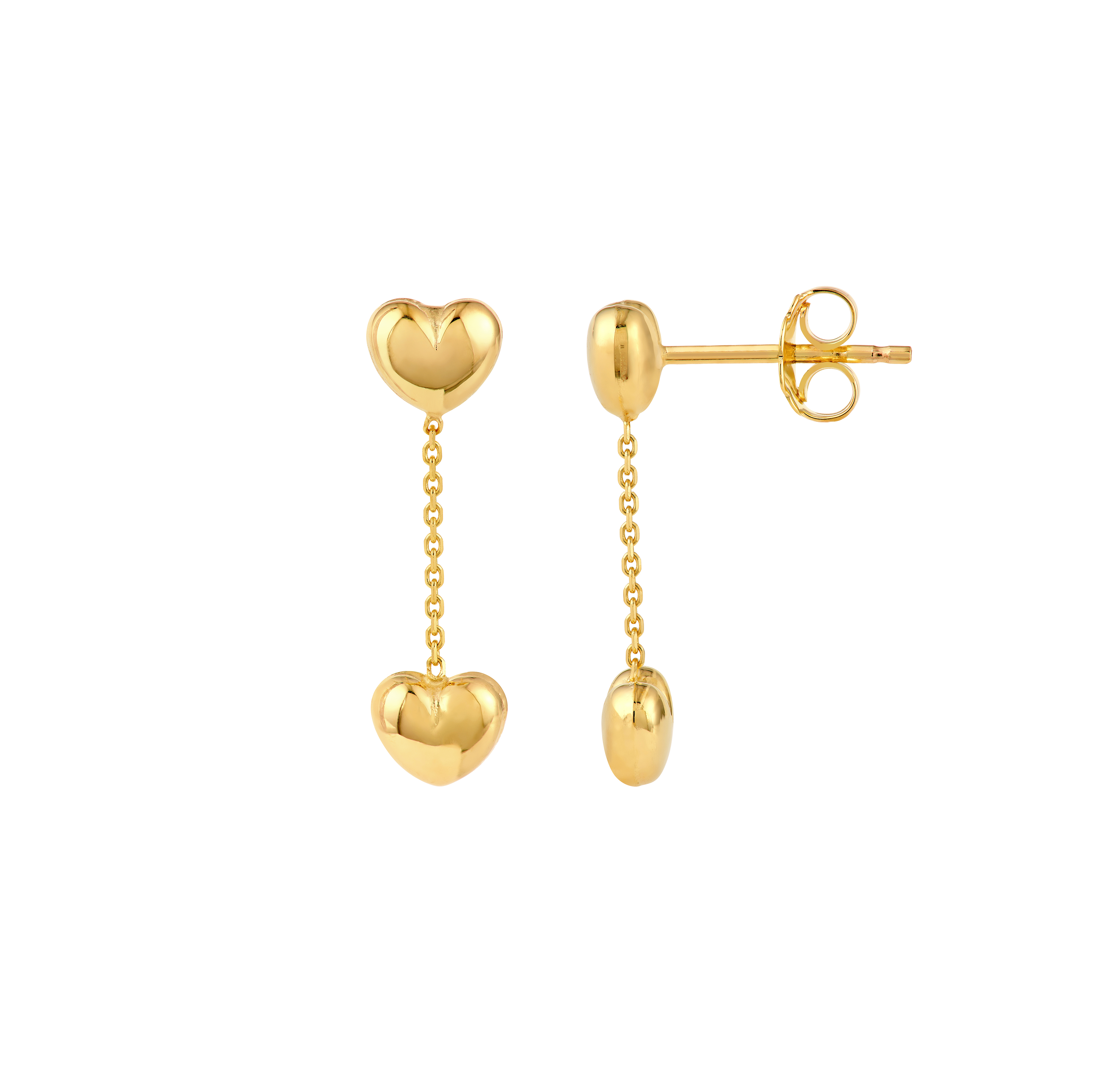 Sabel Collection Yellow Gold Puff Heart Dangle Earrings