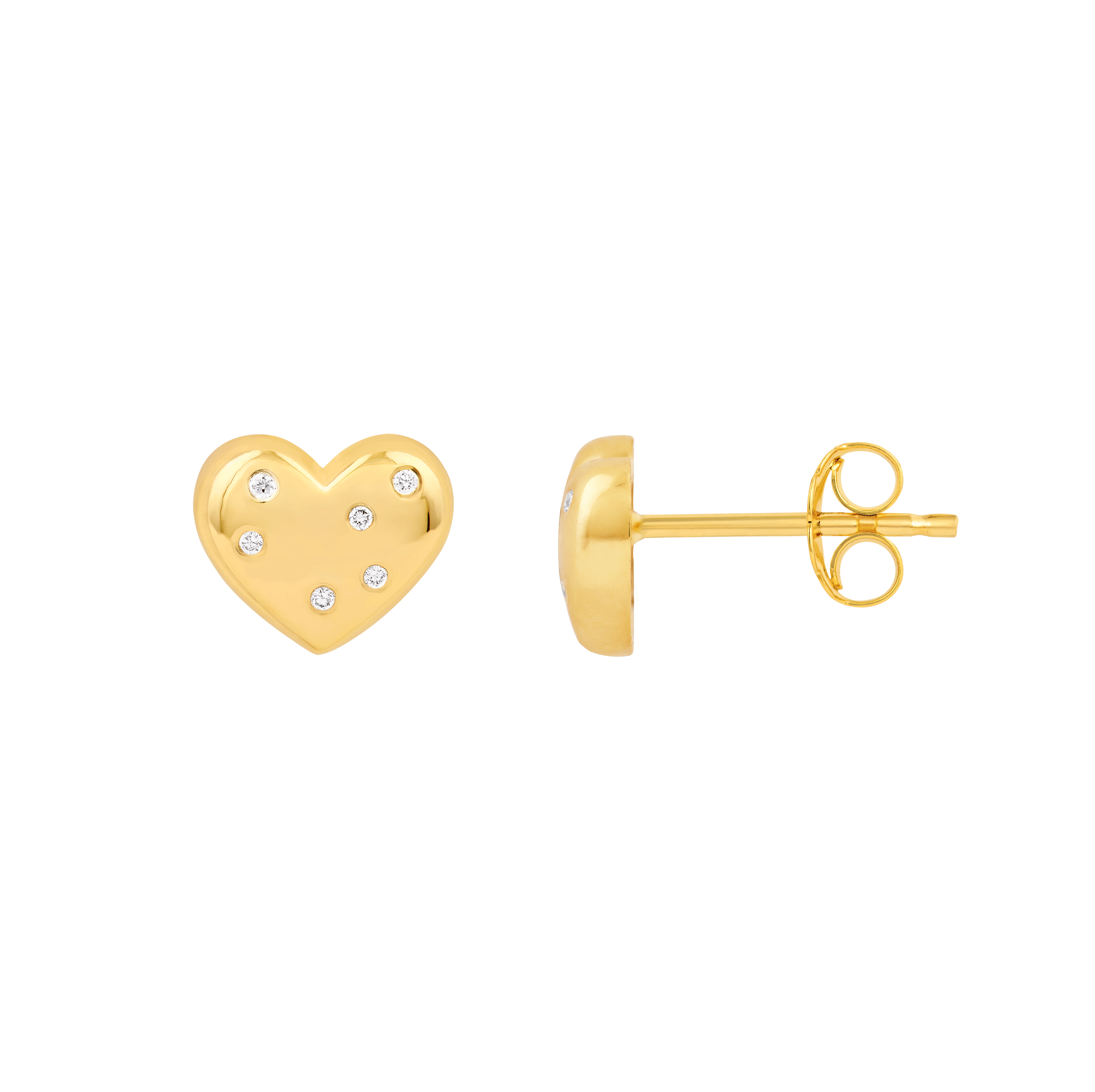 Sabel Collection Yellow Gold 3D Heart Stud Earrings with Diamonds