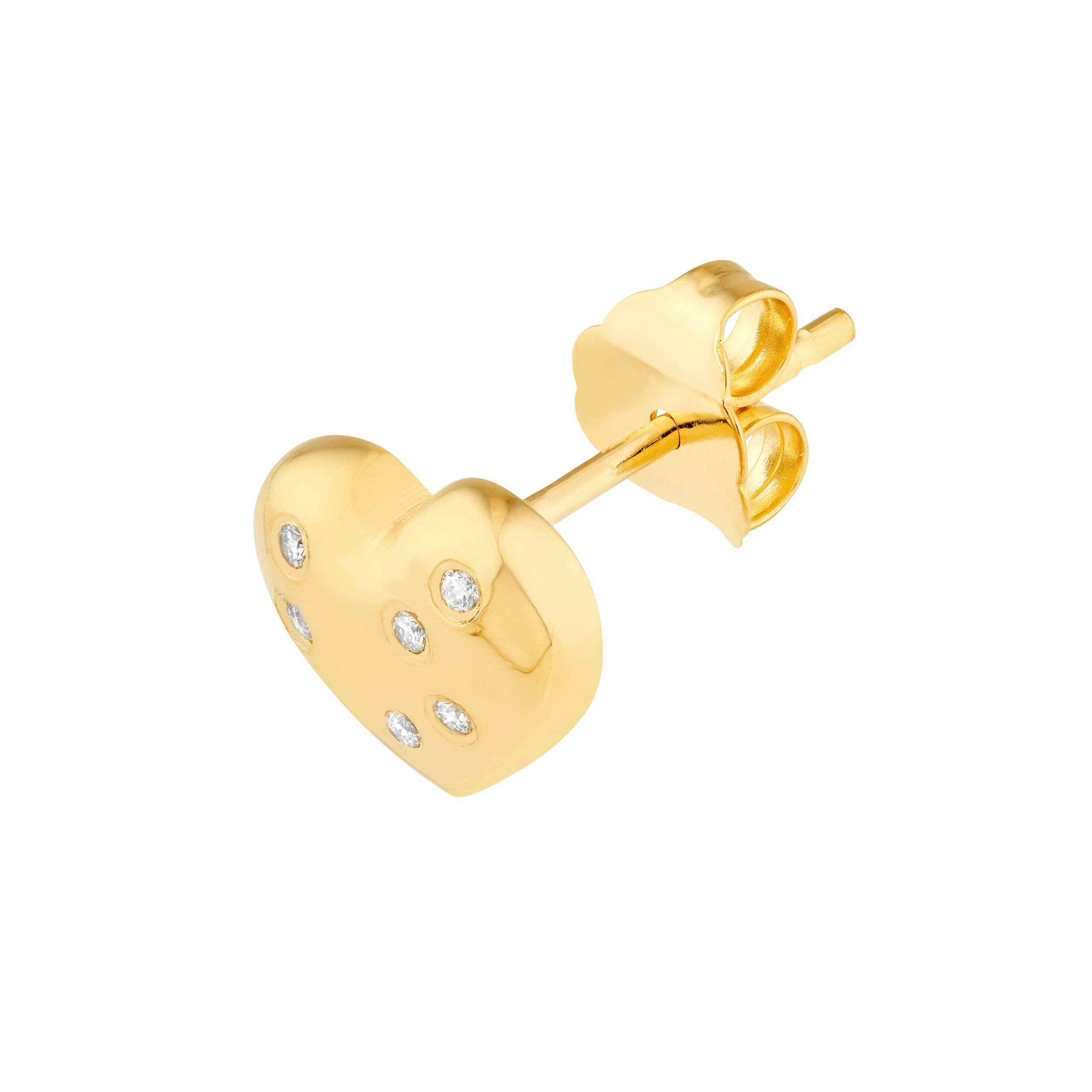 Sabel Collection Yellow Gold 3D Heart Stud Earrings with Diamonds