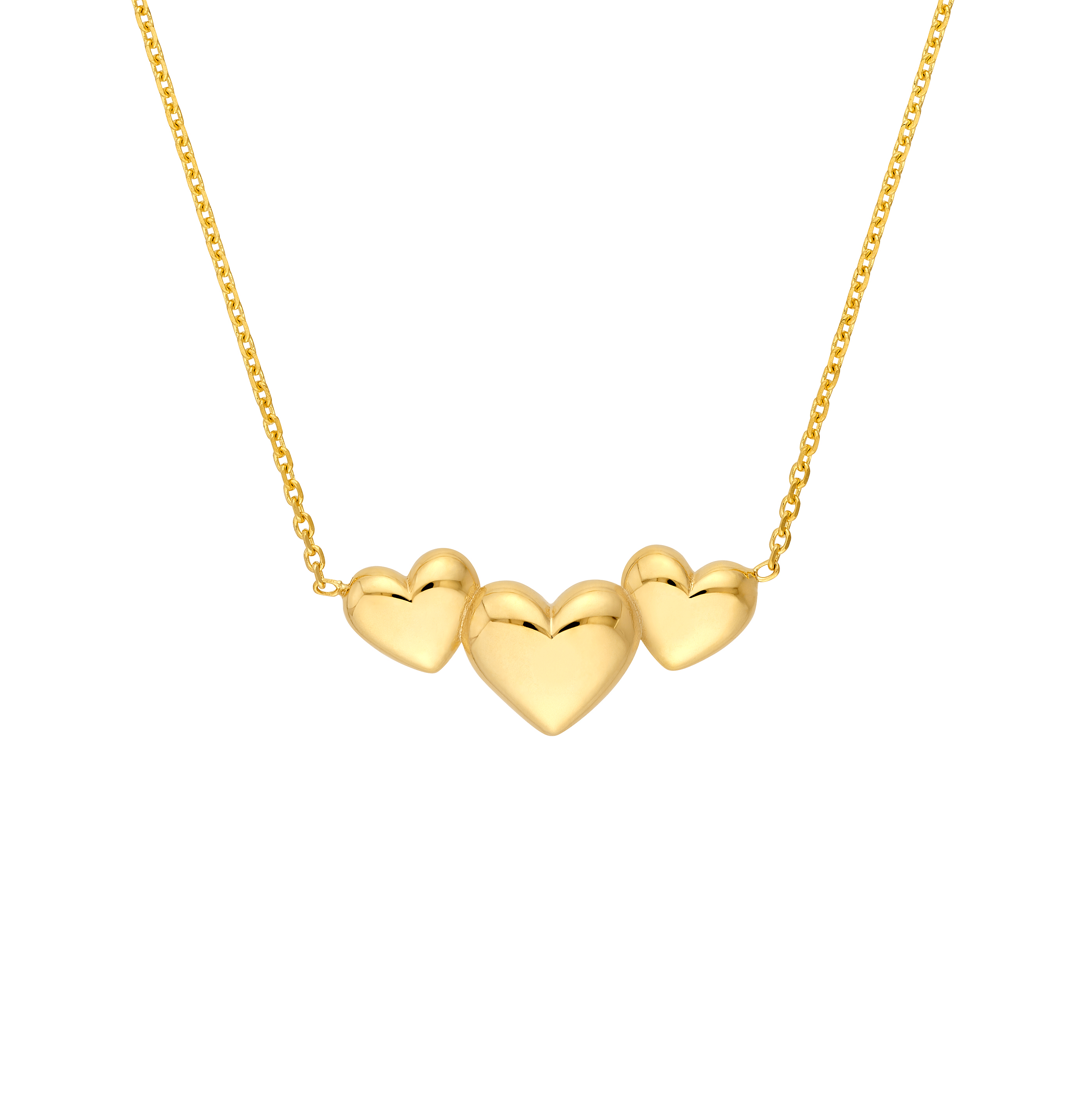 Sabel Collection Yellow Gold 3 Heart Cable Necklace