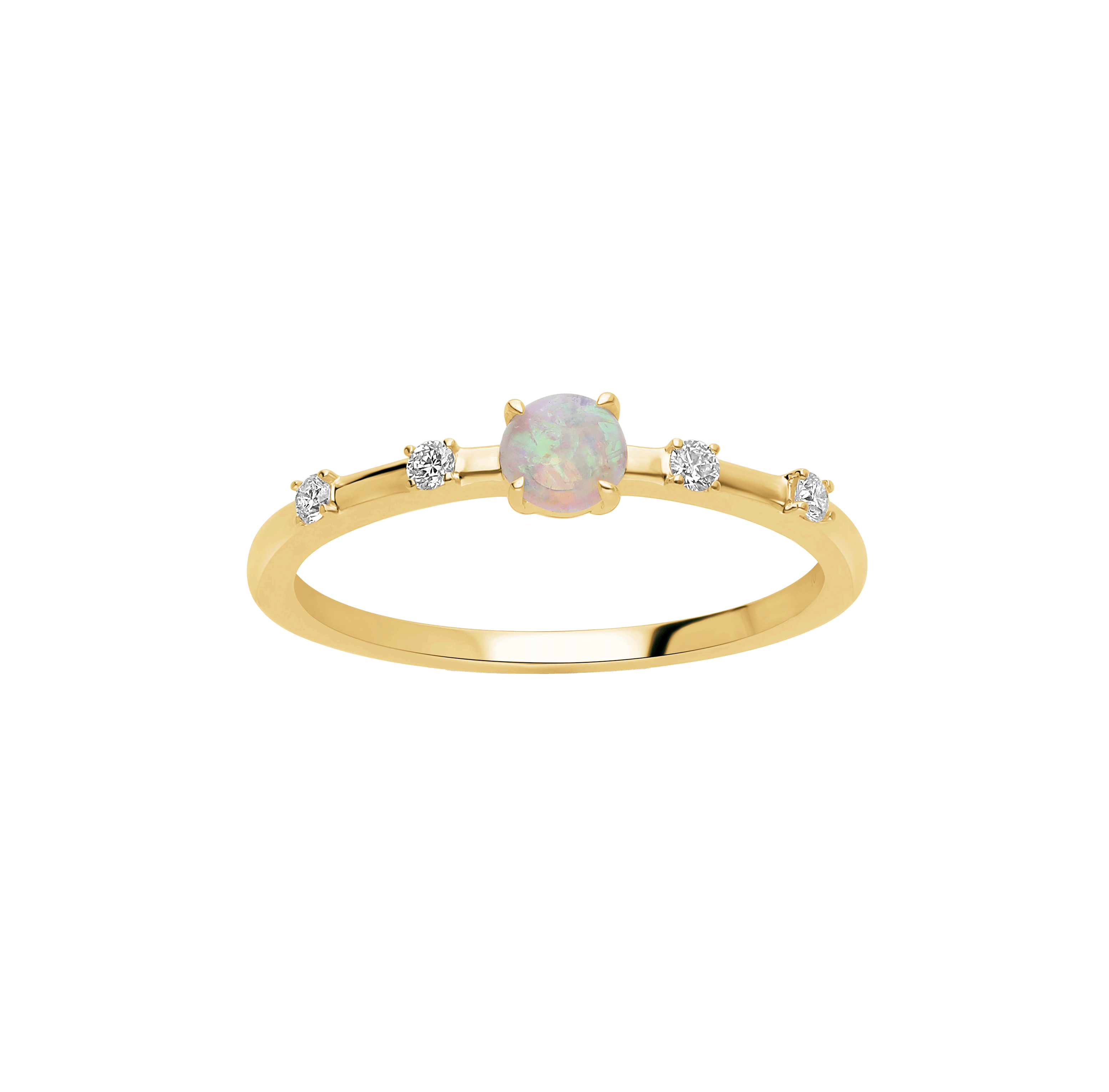 Sabel Collection Yellow Gold Round Opal Ring with Diamonds