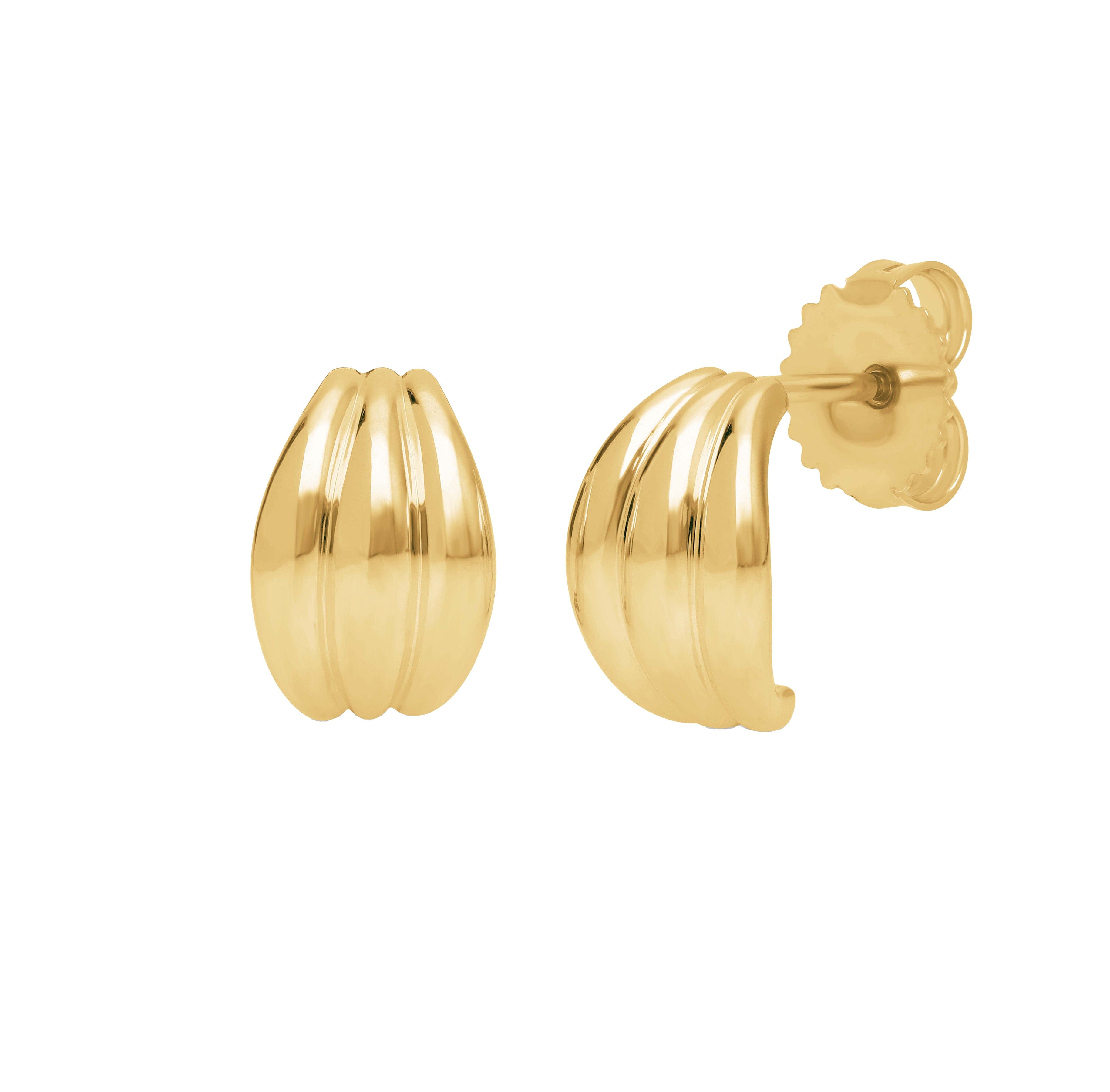 Sabel Collection Yellow Gold Ribbed Earrings