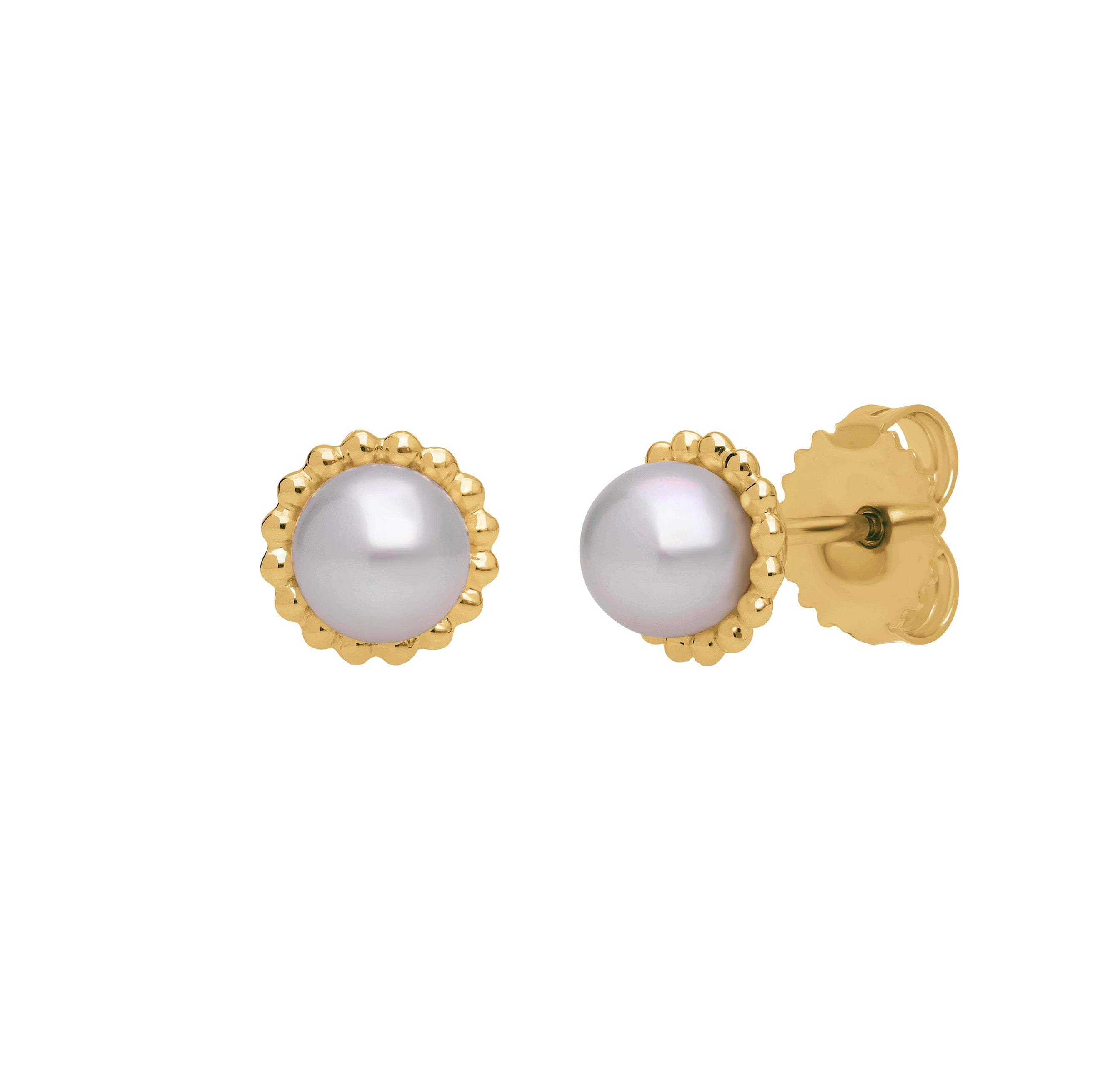 Sabel Collection Yellow Gold Freshwater Pearl Beaded Halo Stud Earrings