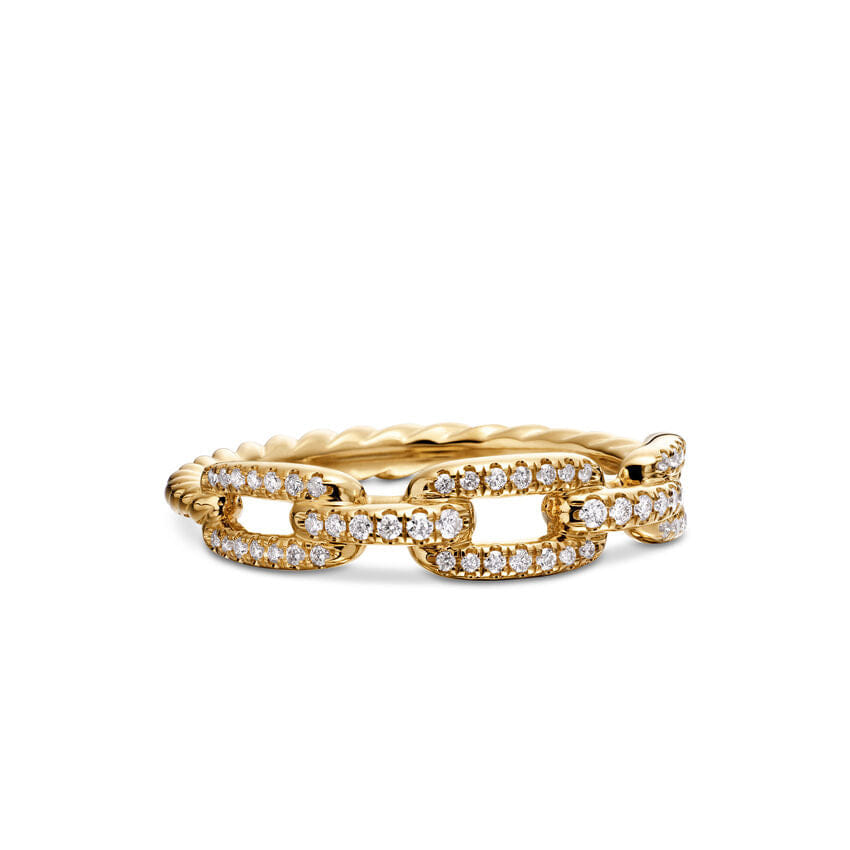 David Yurman Stax Chain Link Ring in 18K Yellow Gold with Diamonds, 4.5mm, Size 9