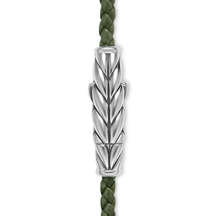 David Yurman Chevron Triple Wrap Bracelet in Green Leather with Sterling Silver, 3mm, Size Medium