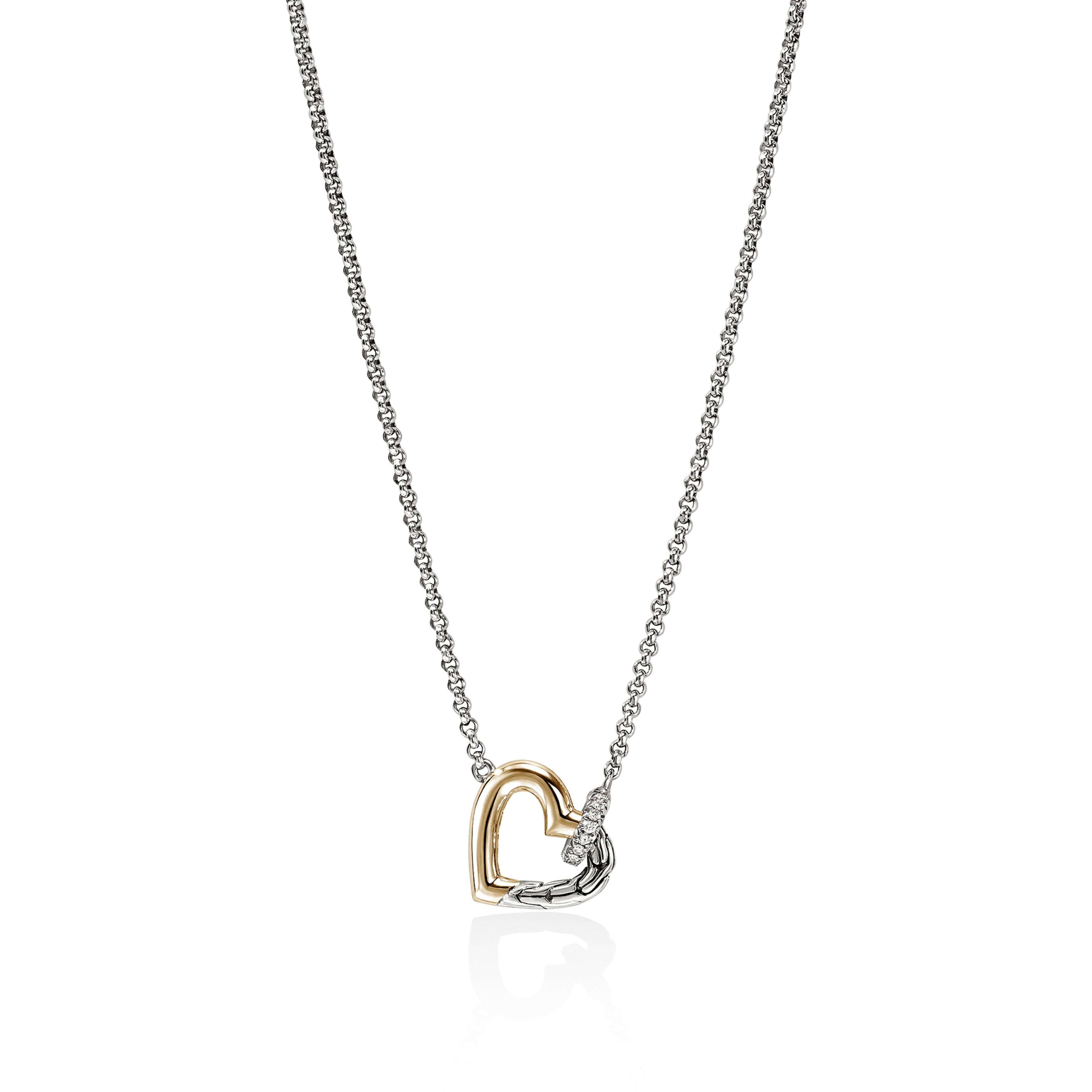 John Hardy Essentials Mixed Metals Heart Link Necklace with Diamonds