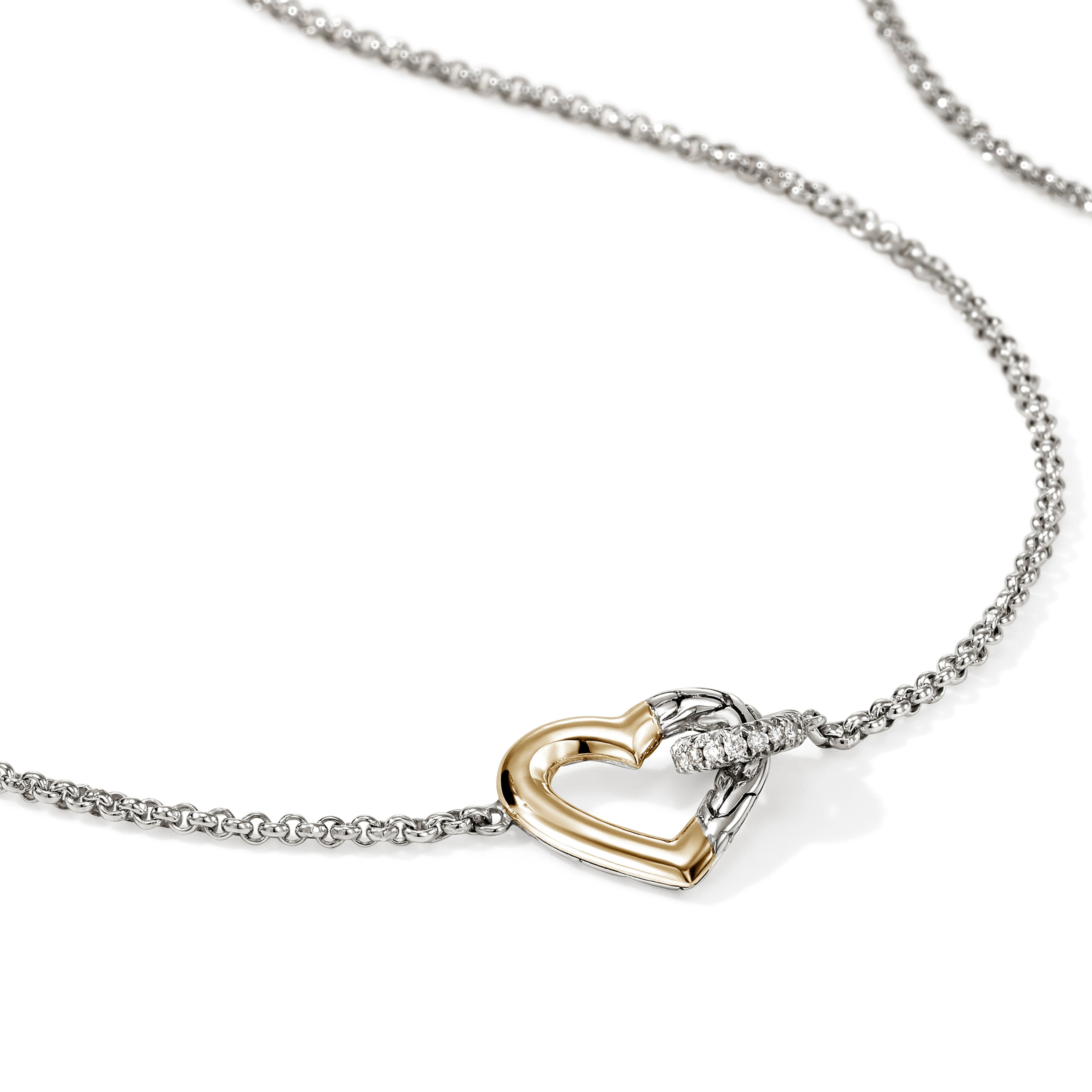 John Hardy Essentials Mixed Metals Heart Link Necklace with Diamonds