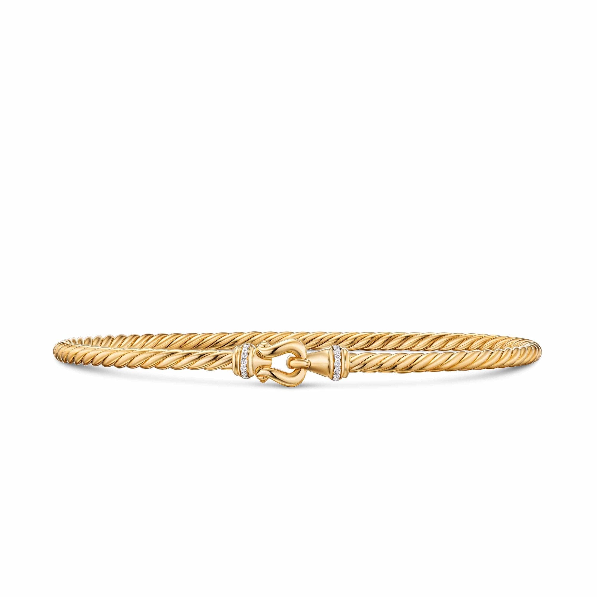 David Yurman Micro Cablespira Flex Buckle Bracelet in 18K Yellow Gold with Diamonds, 2.6mm, Size Medium