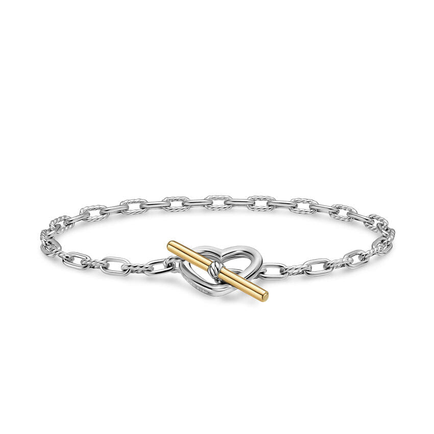 David Yurman DY Madison Heart Toggle Chain Bracelet in Sterling Silver with 18K Yellow Gold, 3mm, Size Medium