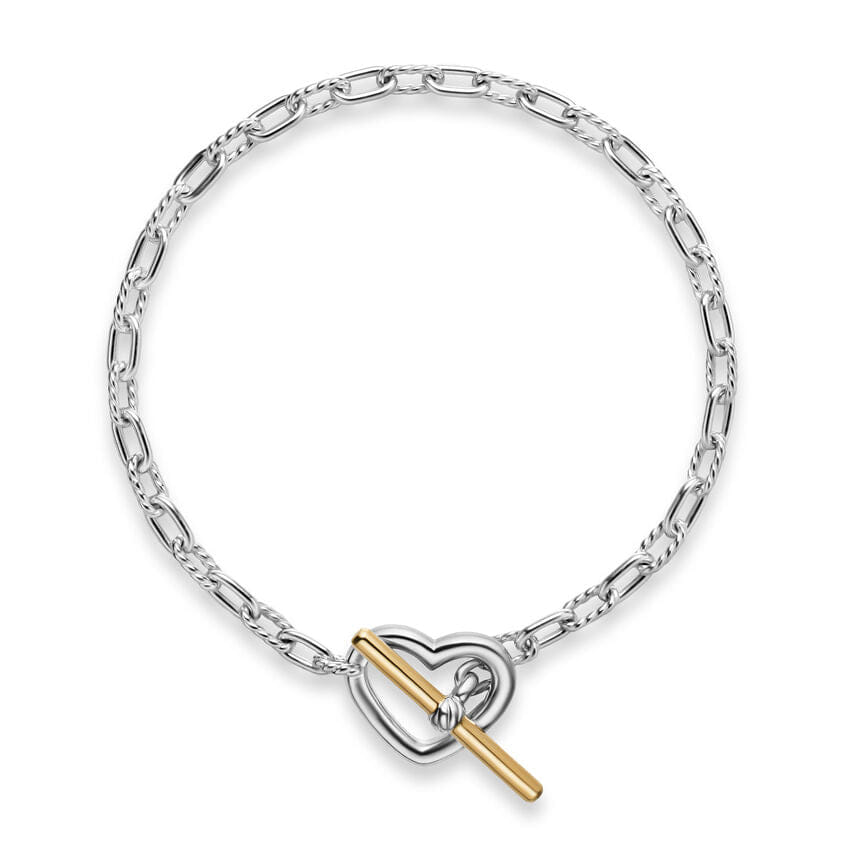 David Yurman DY Madison Heart Toggle Chain Bracelet in Sterling Silver with 18K Yellow Gold, 3mm, Size Medium