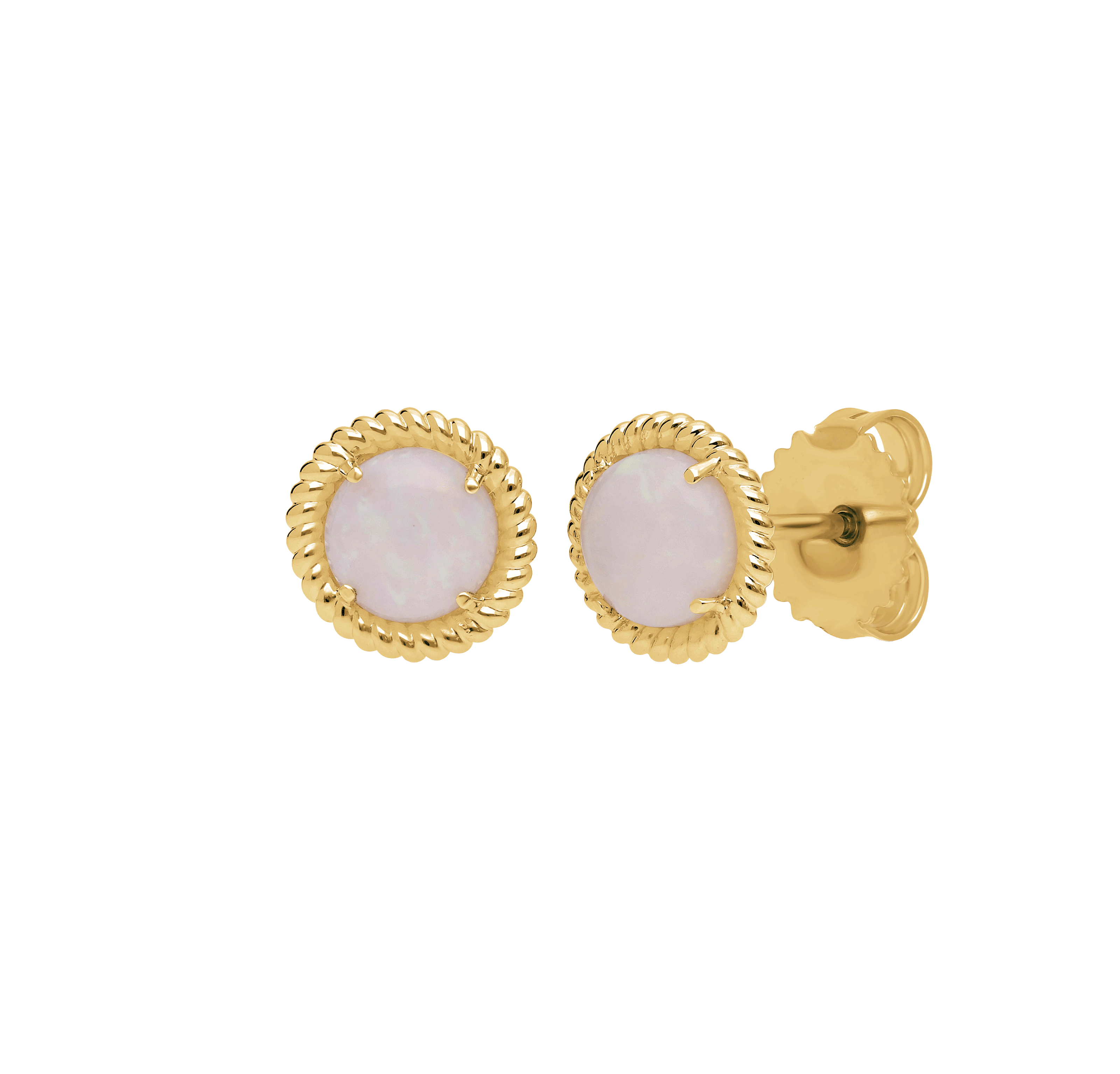 Sabel Collection Yellow Gold Round Opal Rope Accent Stud Earrings