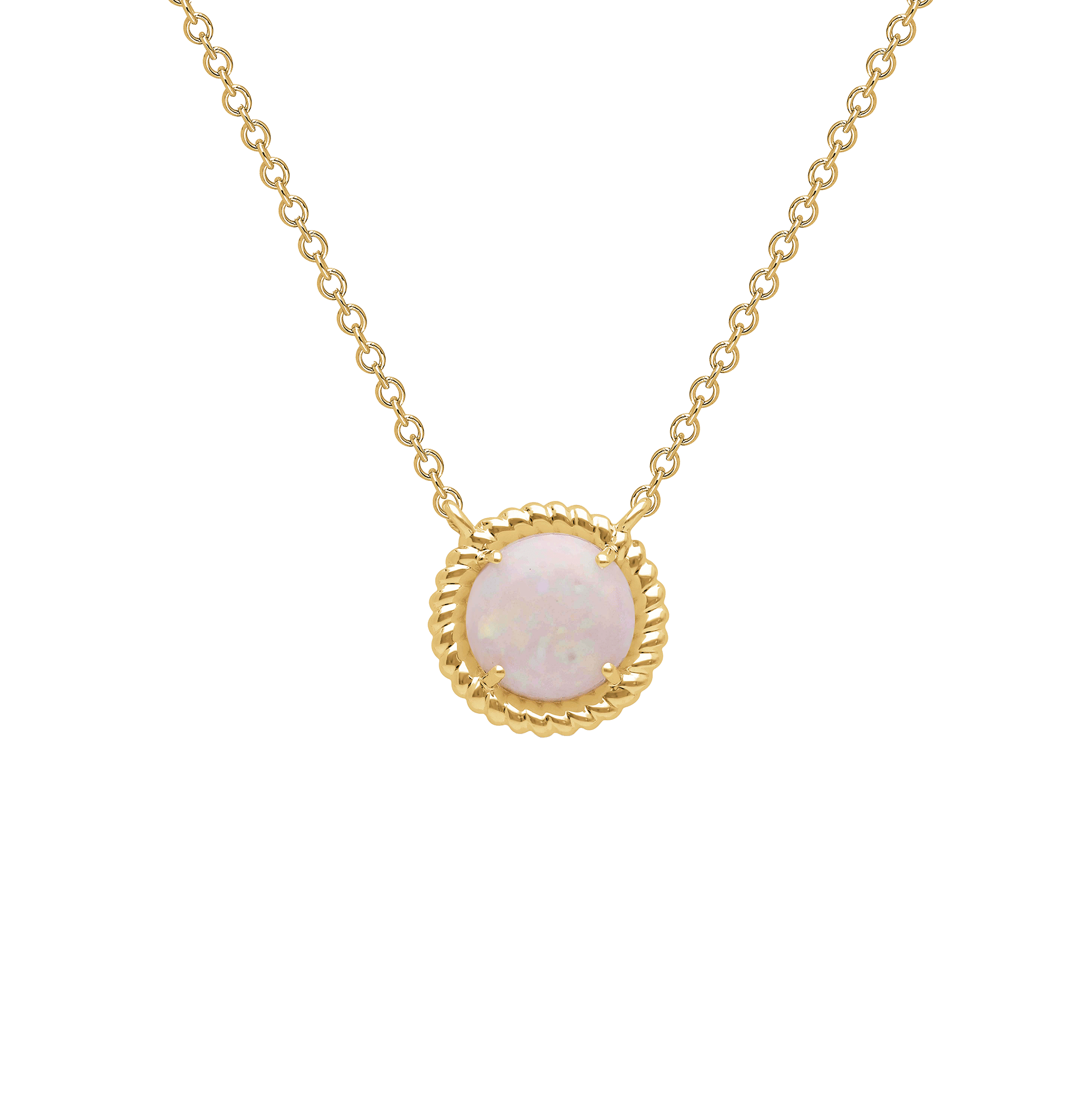 Sabel Collection Yellow Gold Round Opal Rope Accent Necklace