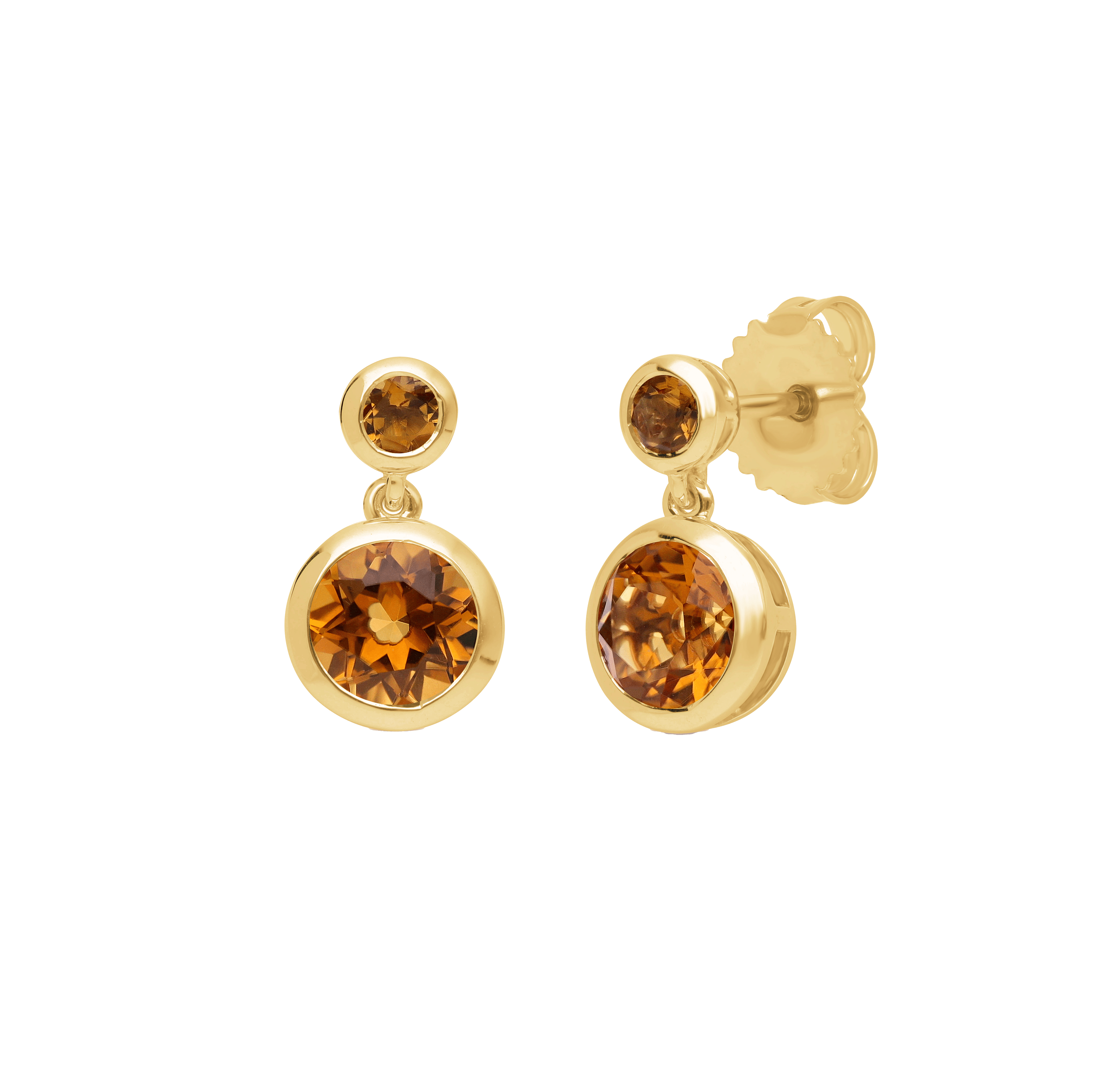 Sabel Collection Yellow Gold Bezel Set Citrine Drop Earrings