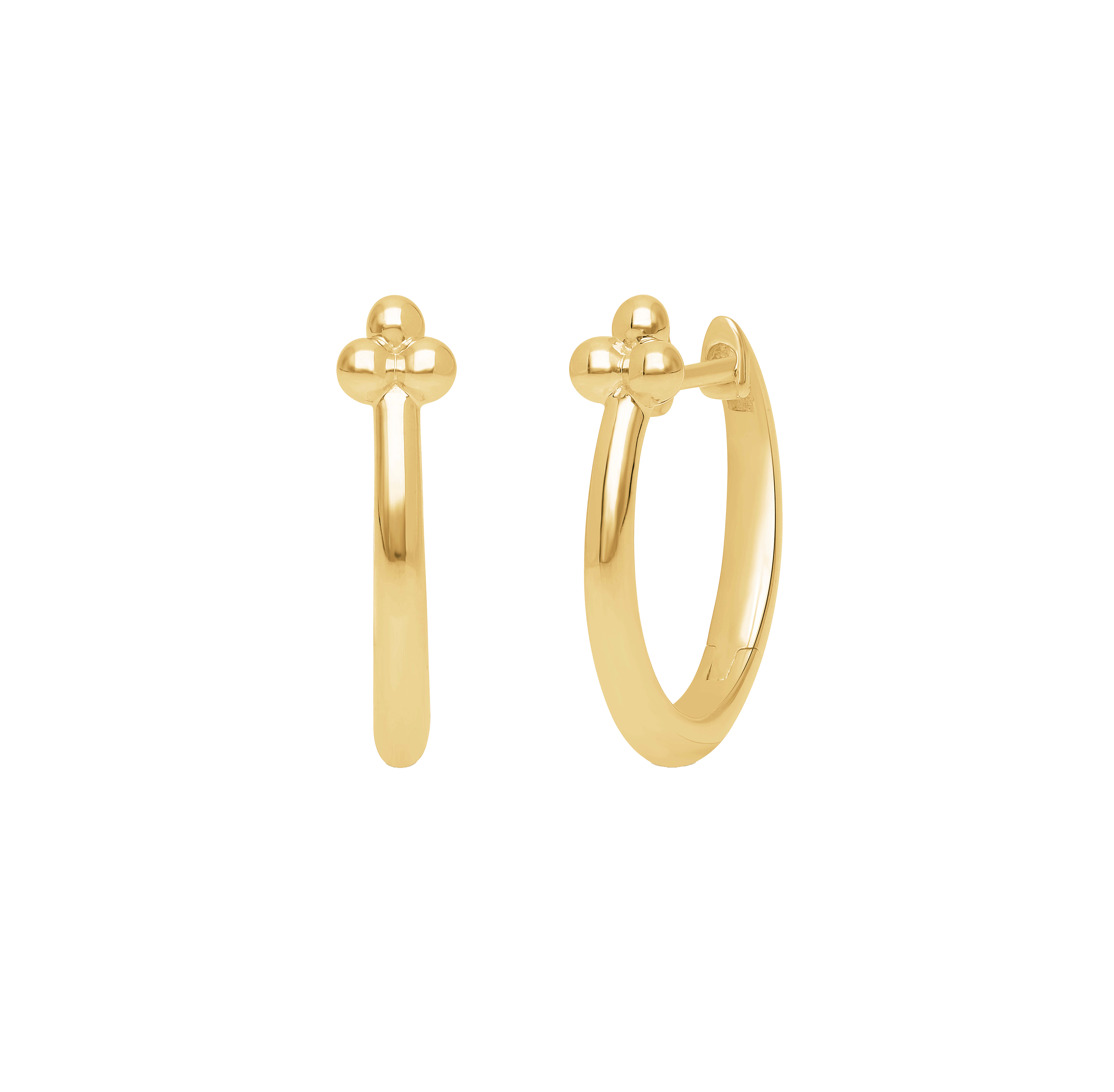 Sabel Collection Yellow Gold Bead Cluster Station Hoop Earrings
