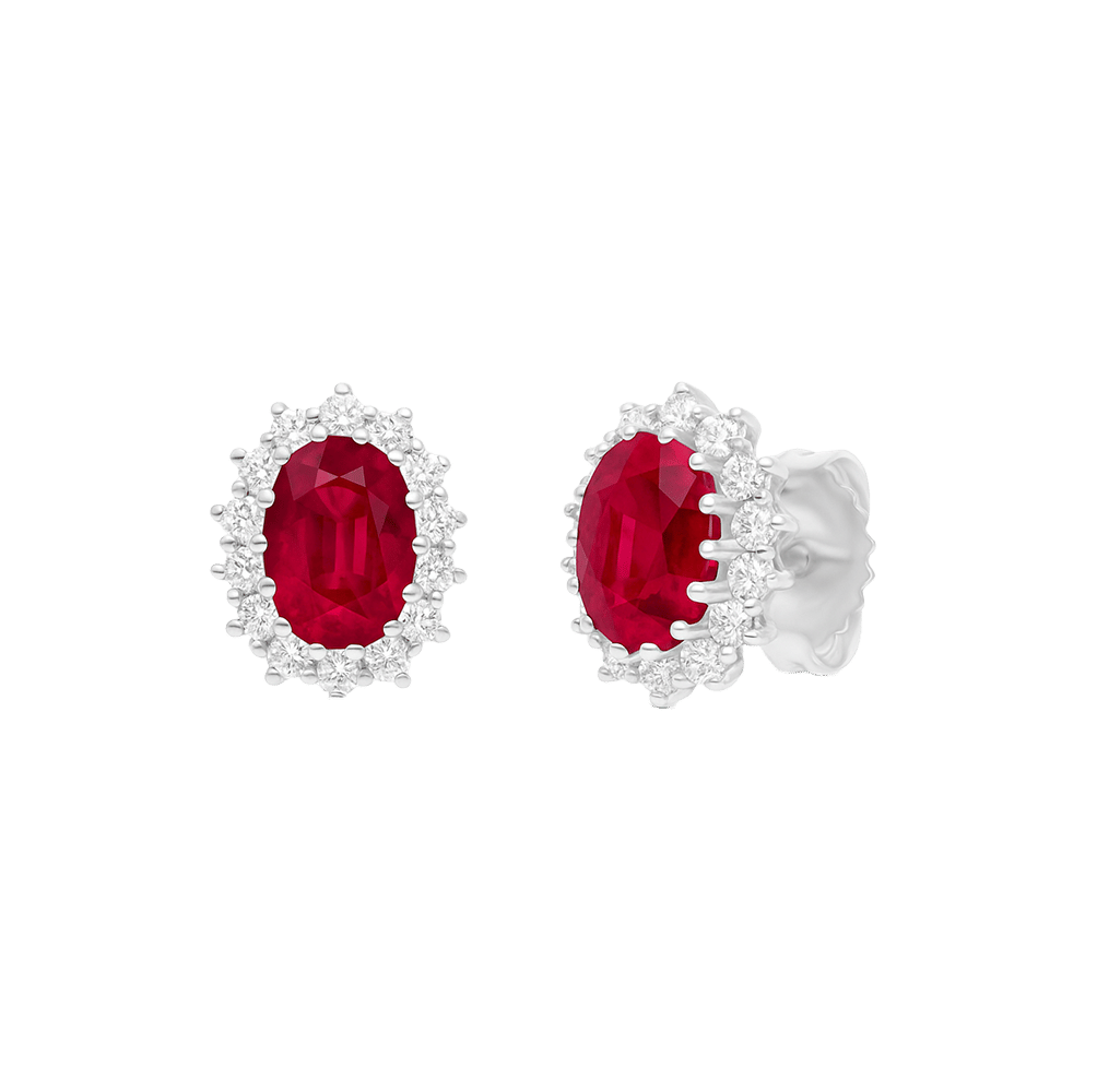 Sabel Collection White Gold Oval Ruby and Diamond Stud Earrings