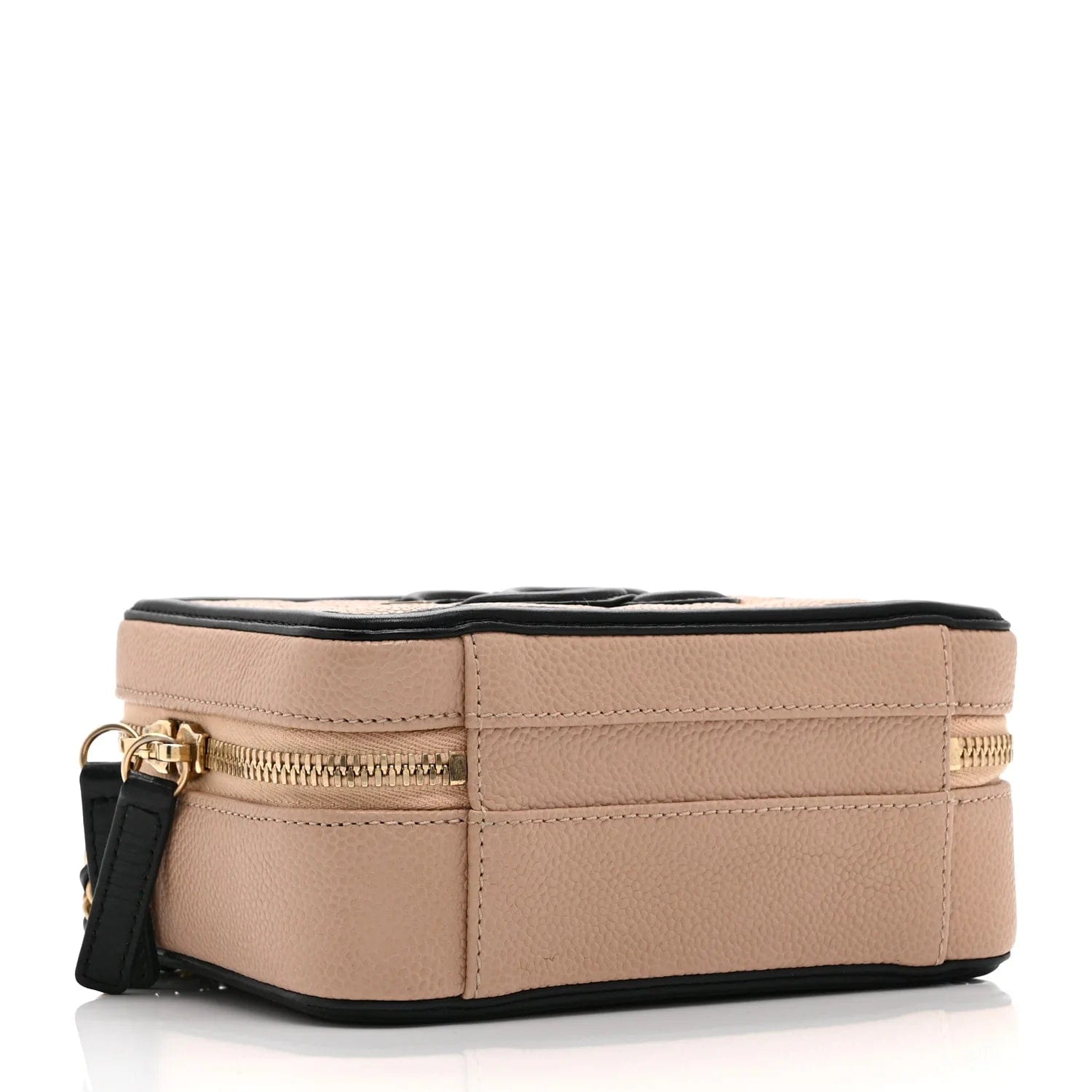 Chanel CC Filigree Small Vanity Case Beige Black Quilted Caviar Leather Crossbody Bag