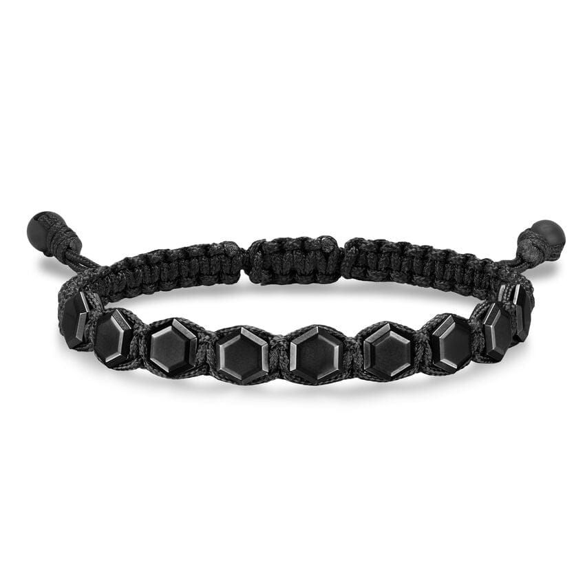 David Yurman Faceted Woven Bracelet in Black Titanium with Black Nylon and Black Onyx, 8mm, Size Small