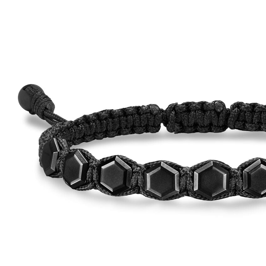 David Yurman Faceted Woven Bracelet in Black Titanium with Black Nylon and Black Onyx, 8mm, Size Small