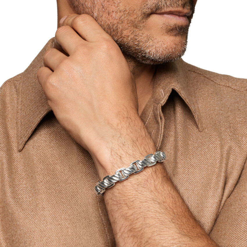 David Yurman Sculpted Cable Link Bracelet in Sterling Silver, 12mm, Size Medium