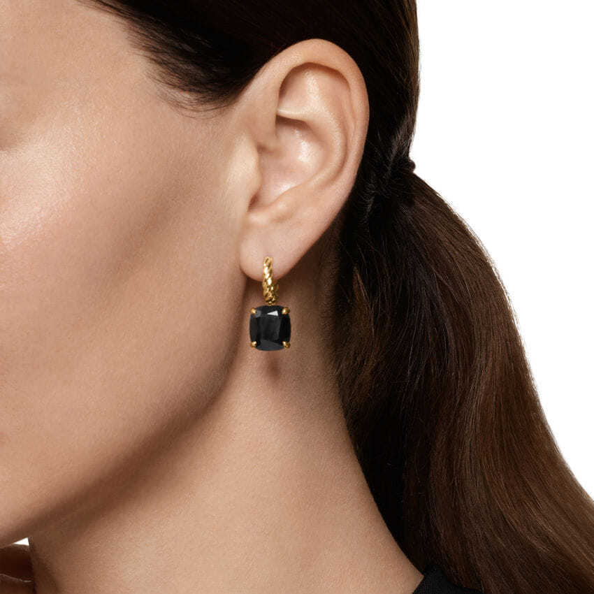 David Yurman Marbella Drop Earrings in 18K Yellow Gold with Black Onyx, 11mm