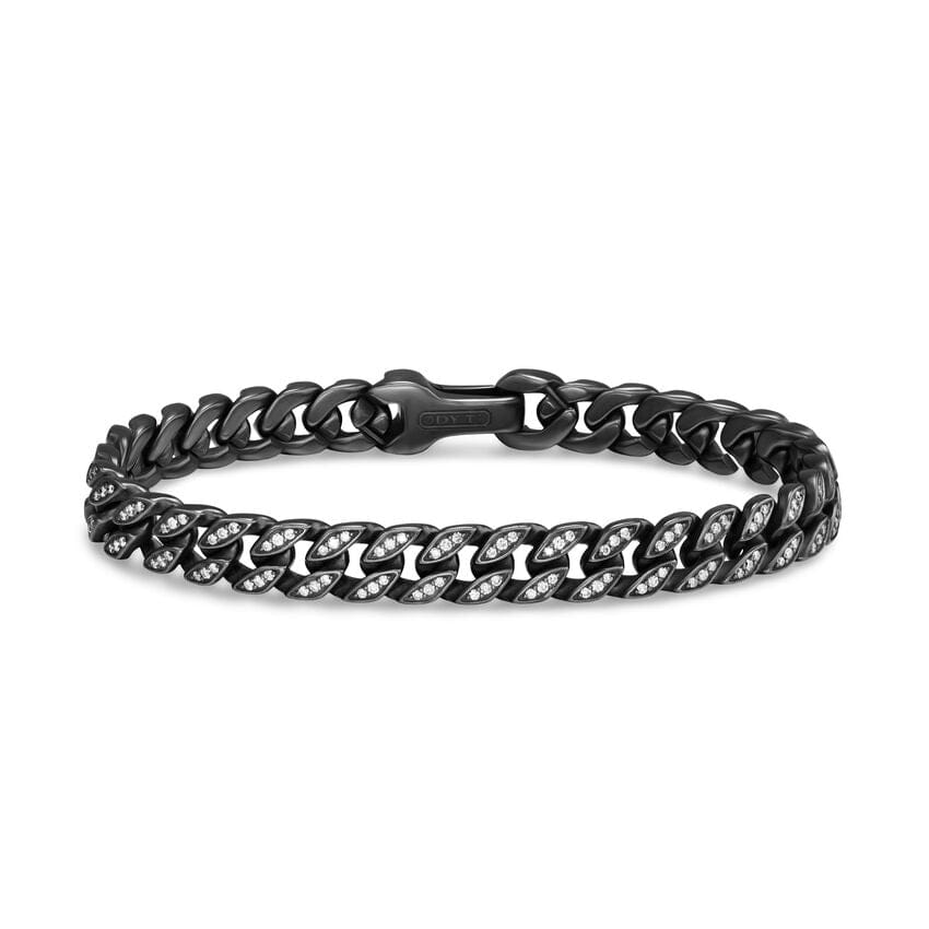 David Yurman Curb Chain Bracelet in Black Titanium with Diamonds, 8mm, Size Medium