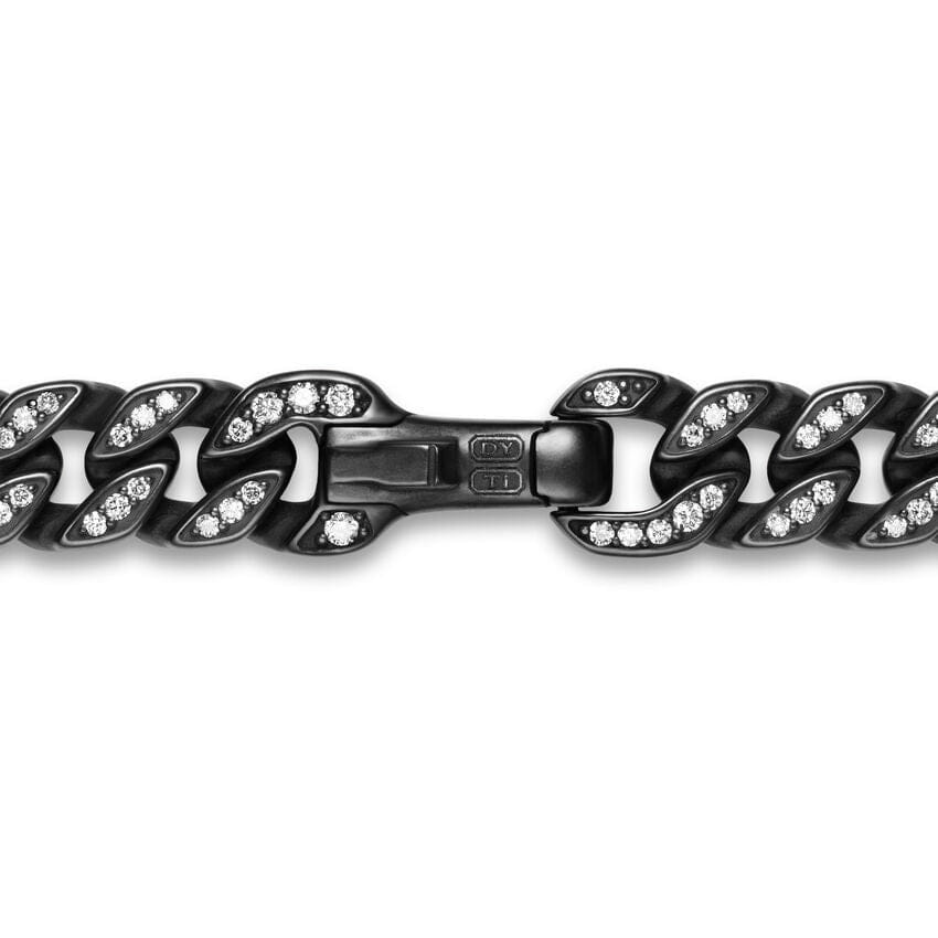 David Yurman Curb Chain Bracelet in Black Titanium with Diamonds, 8mm, Size Medium