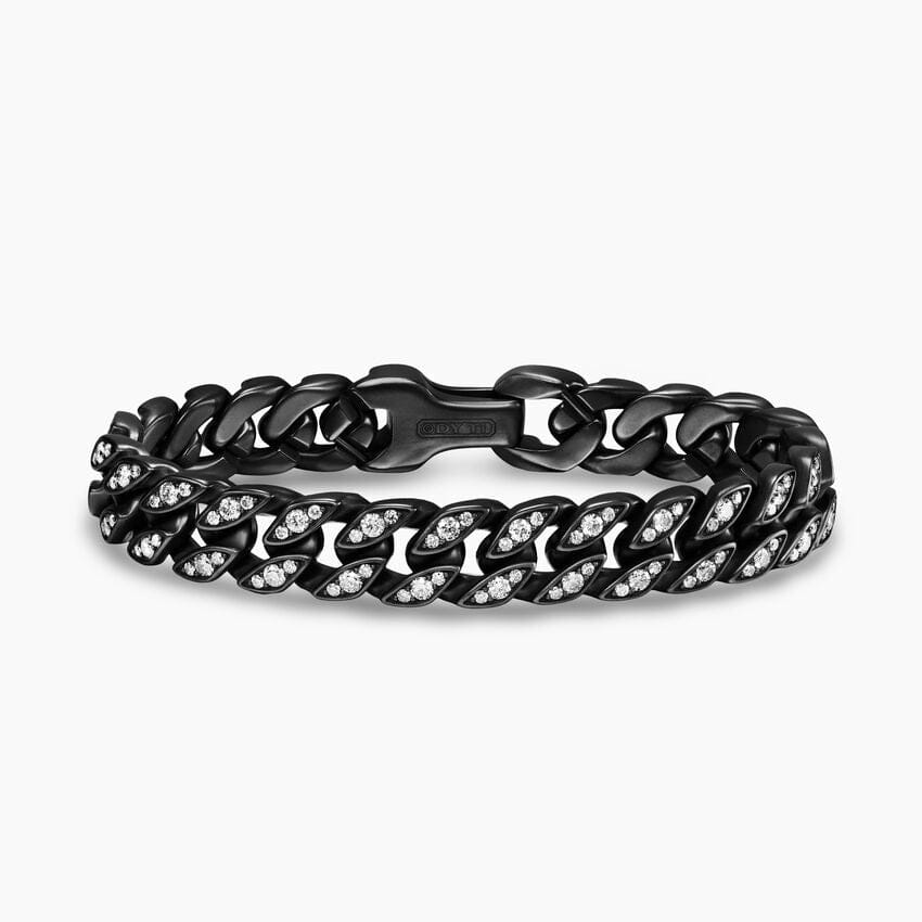 David Yurman Curb Chain Bracelet in Black Titanium with Diamonds, 11.5mm, Size Medium