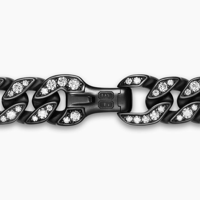 David Yurman Curb Chain Bracelet in Black Titanium with Diamonds, 11.5mm, Size Medium