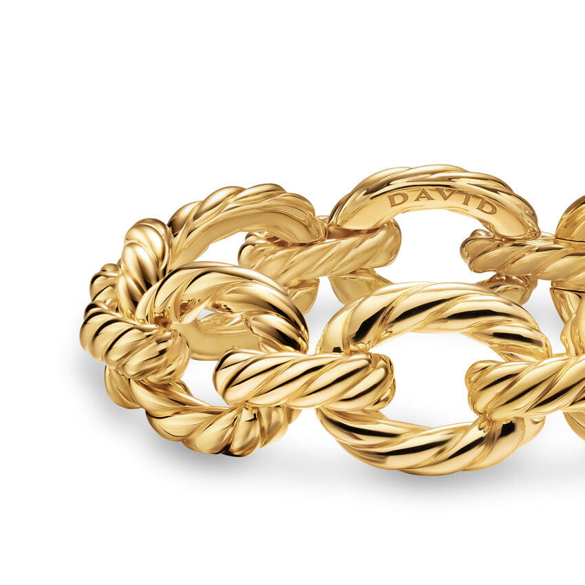David Yurman Sculpted Cable Oval Link Bracelet in 18K Yellow Gold, 18mm, Size Medium