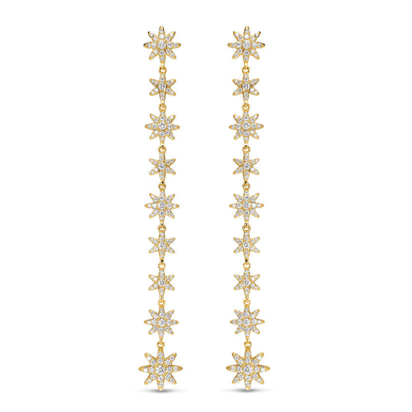 David Yurman Starburst Drop Earrings in 18K Yellow Gold with Diamonds, 70.9mm