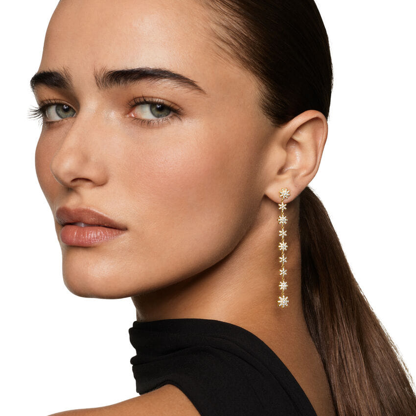 David Yurman Starburst Drop Earrings in 18K Yellow Gold with Diamonds, 70.9mm