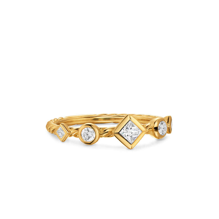 David Yurman Petite Modern Renaissance Ring in 18K Yellow Gold with Diamonds, 6.4mm, Size 7