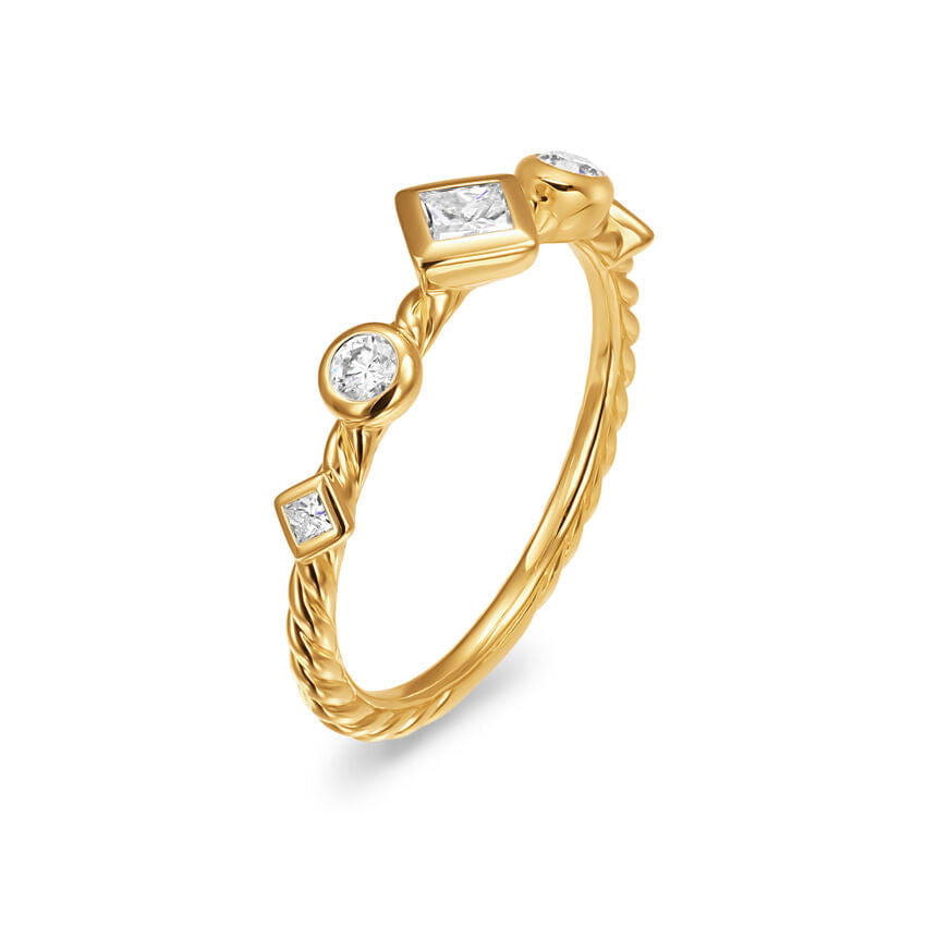 David Yurman Petite Modern Renaissance Ring in 18K Yellow Gold with Diamonds, 6.4mm, Size 7