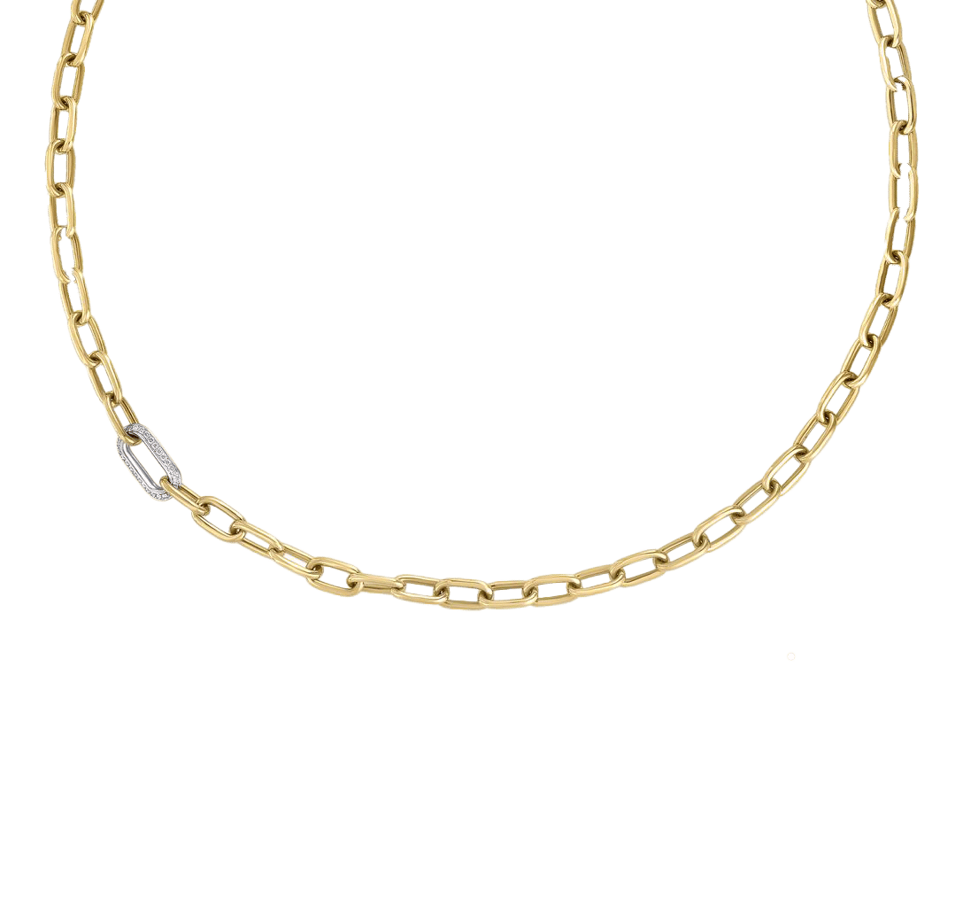 Roberto Coin Designer Gold Oval Link Chain Necklace with Diamonds