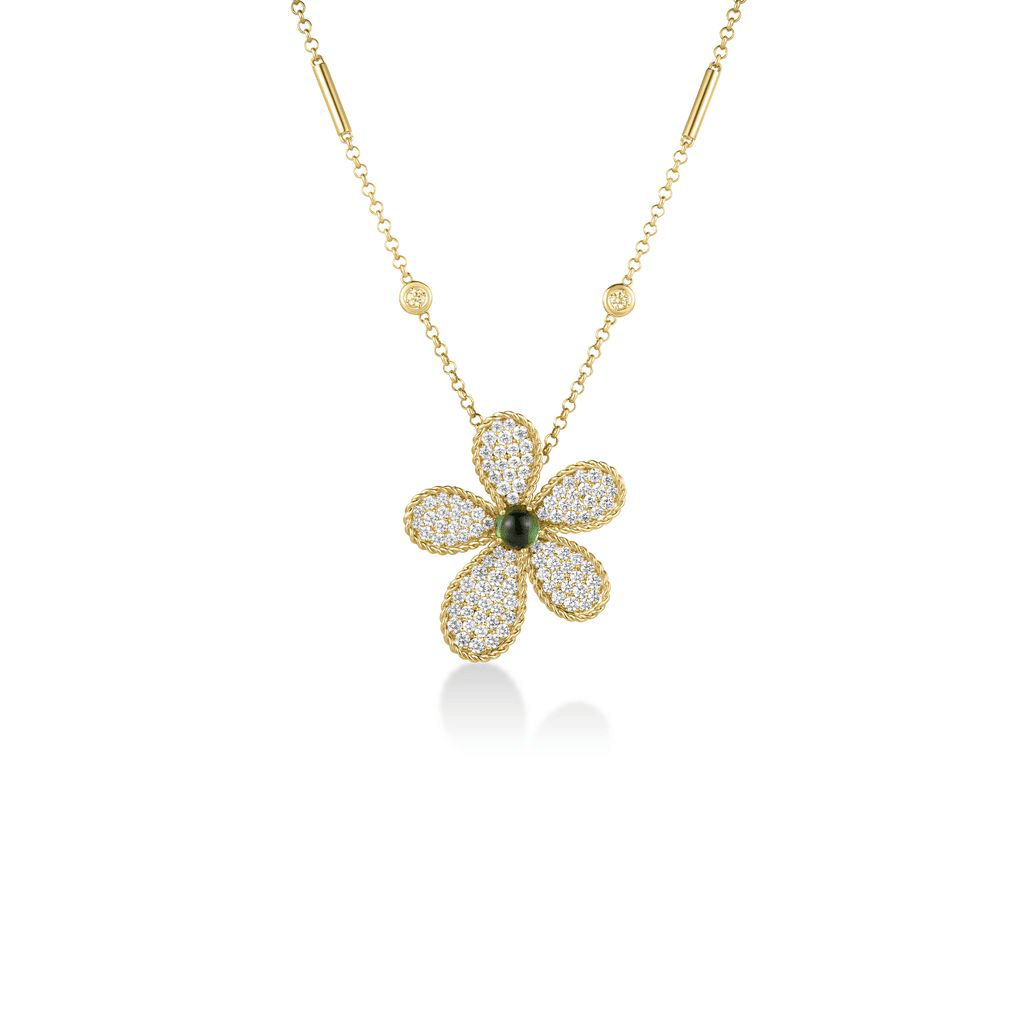 Roberto Coin Jasmine Green Tourmaline and Diamond Flower Necklace