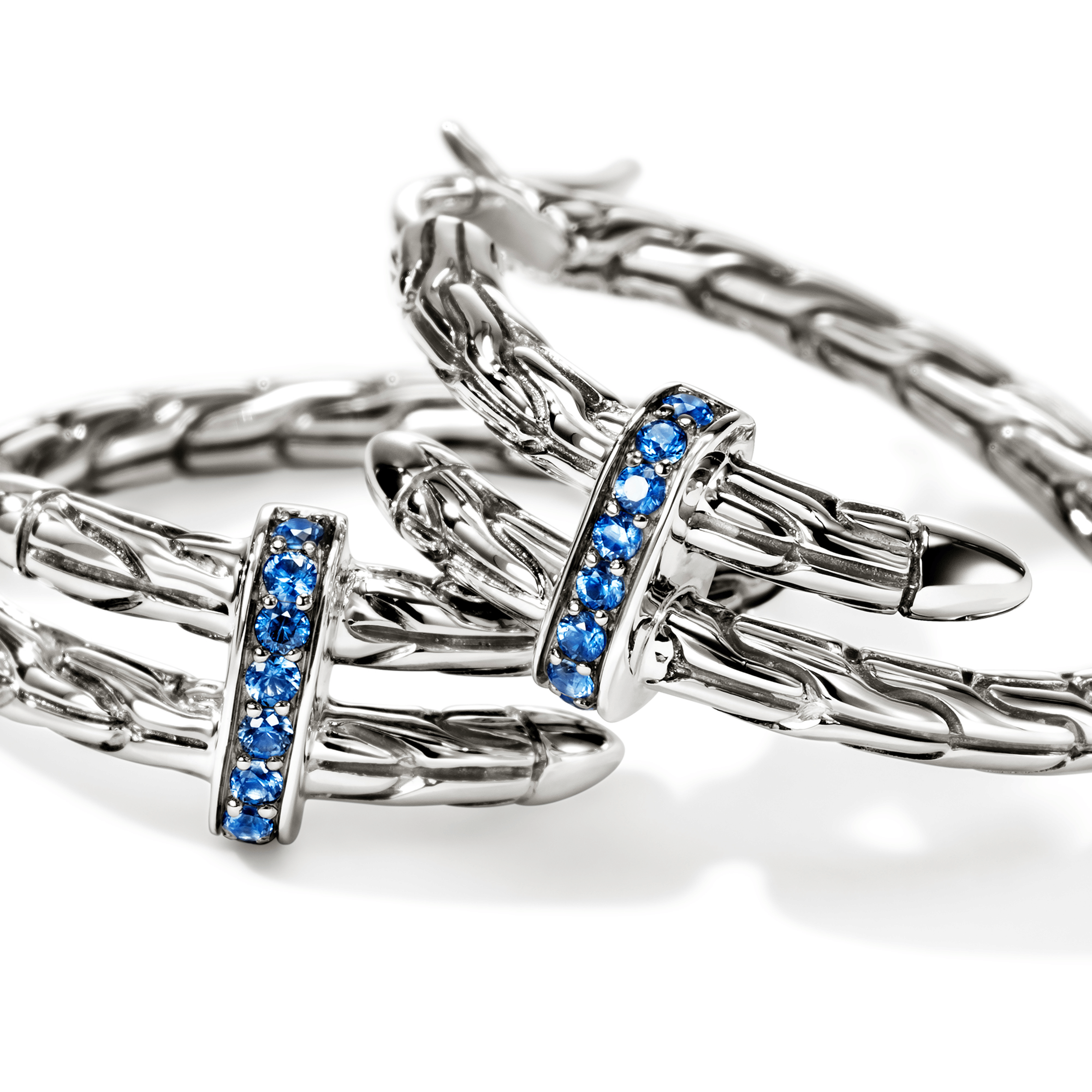 John Hardy Spear Sterling Silver Blue Sapphire Hoop Earrings, 22.5mm