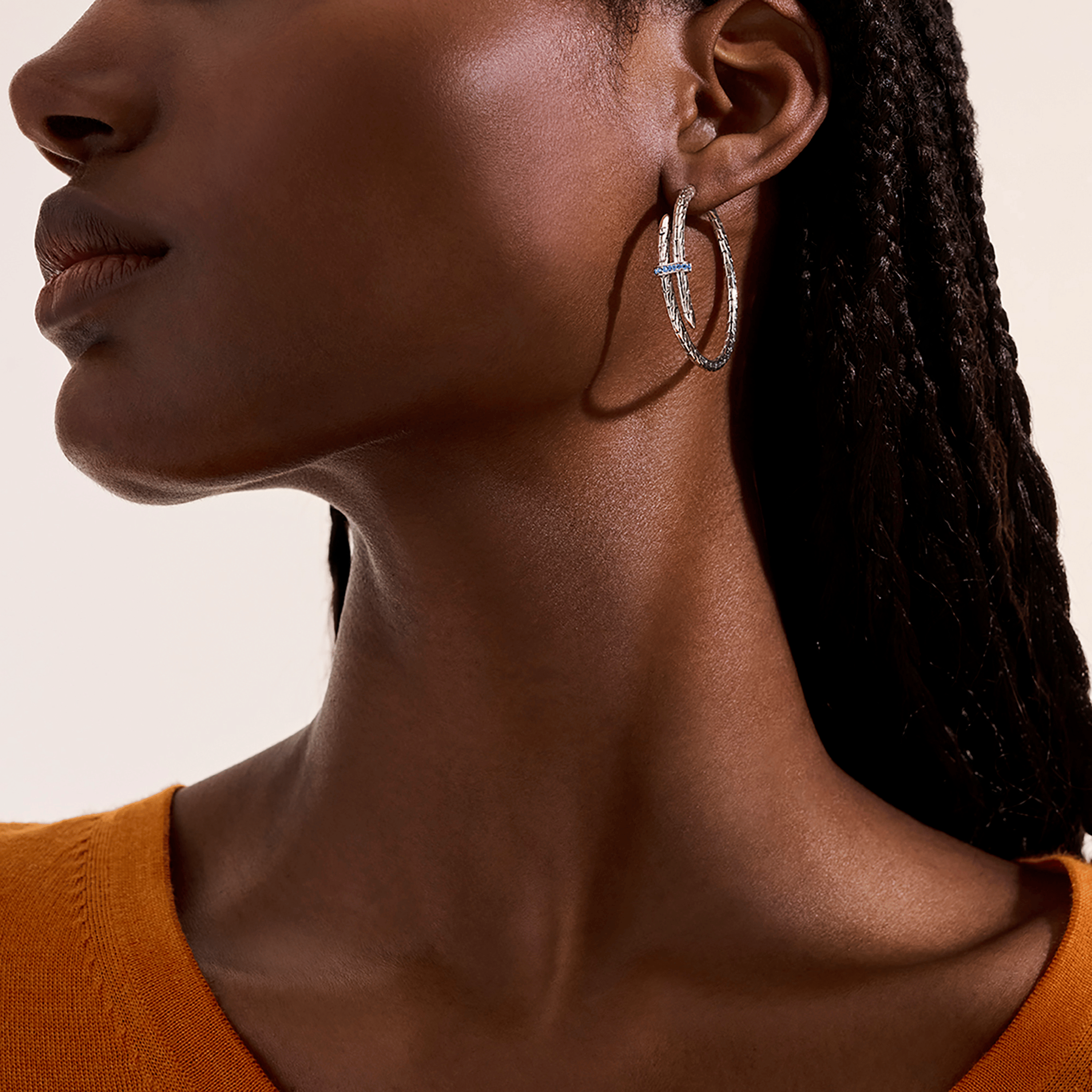 John Hardy Spear Sterling Silver Blue Sapphire Hoop Earrings, 22.5mm
