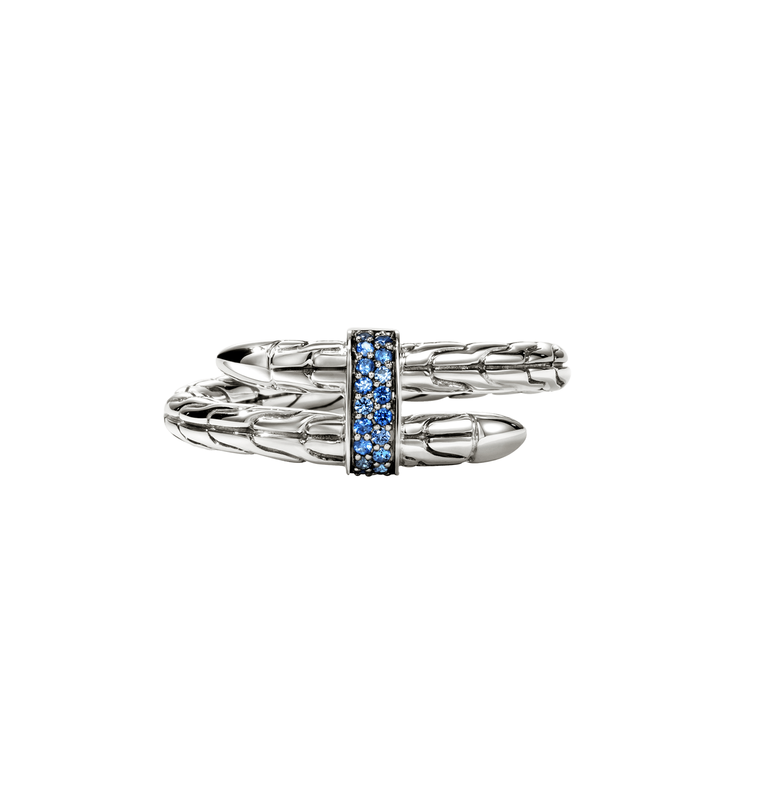 John Hardy Spear Sterling Silver Blue Sapphire Single Coil Ring