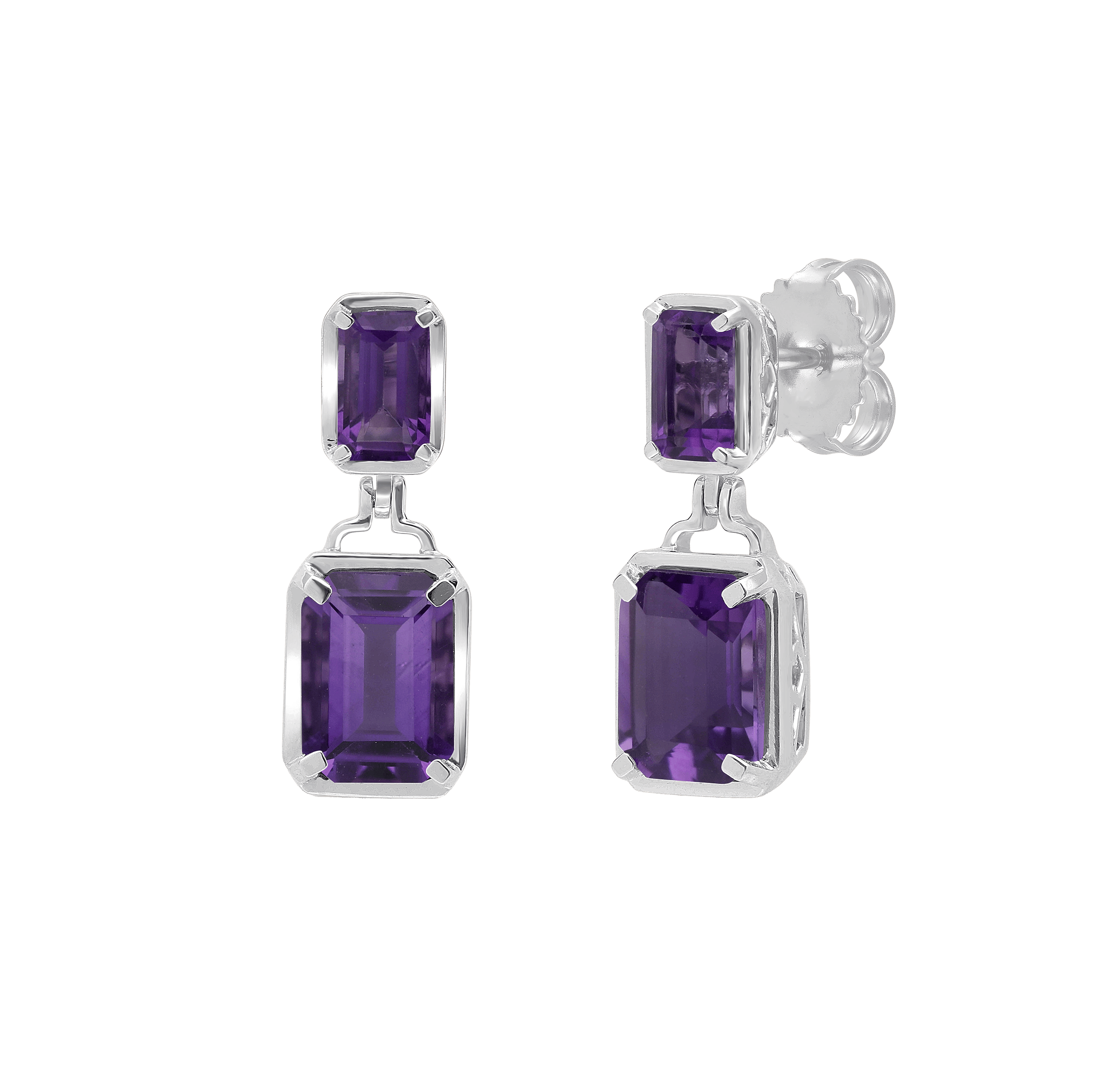 Sabel Collection White Gold Octagon Amethyst Drop Earrings